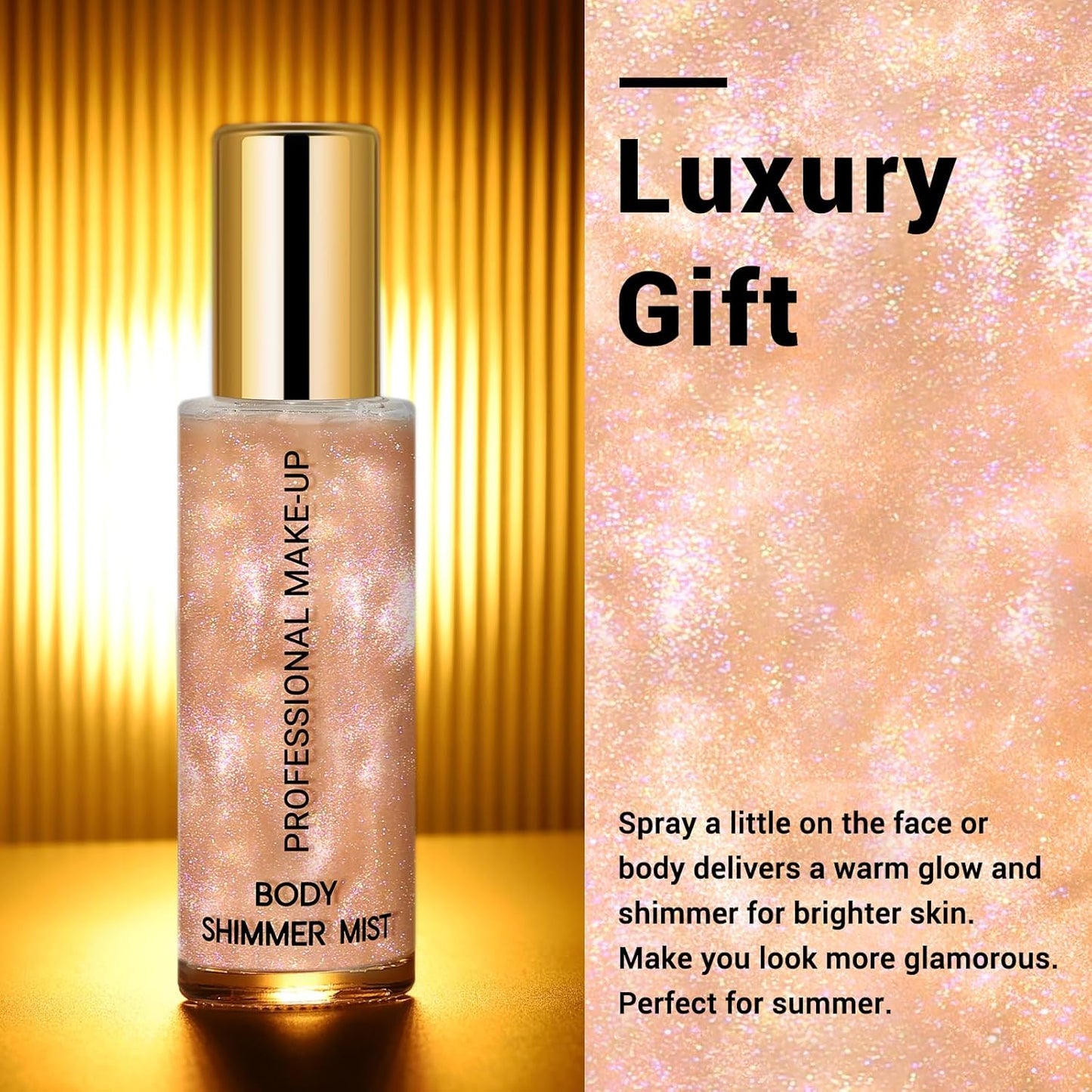 Face Liquid Highlighter Shimmer Body Spray for Hair and Skin, Luminizer Glow Spray for Face, Moisturizing Bronze Shimmer Illuminator (M2, Standard)