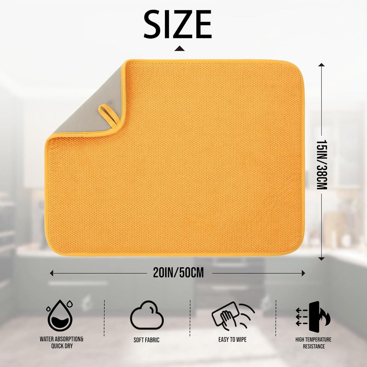 2 Pack Microfiber Dish Drying Mat for Kitchen Counter,Ultra Absorbent Dish Drainer Mat ,Dish Drying Pad , Dish Rack Mat 20×15 Inch (Yellow)