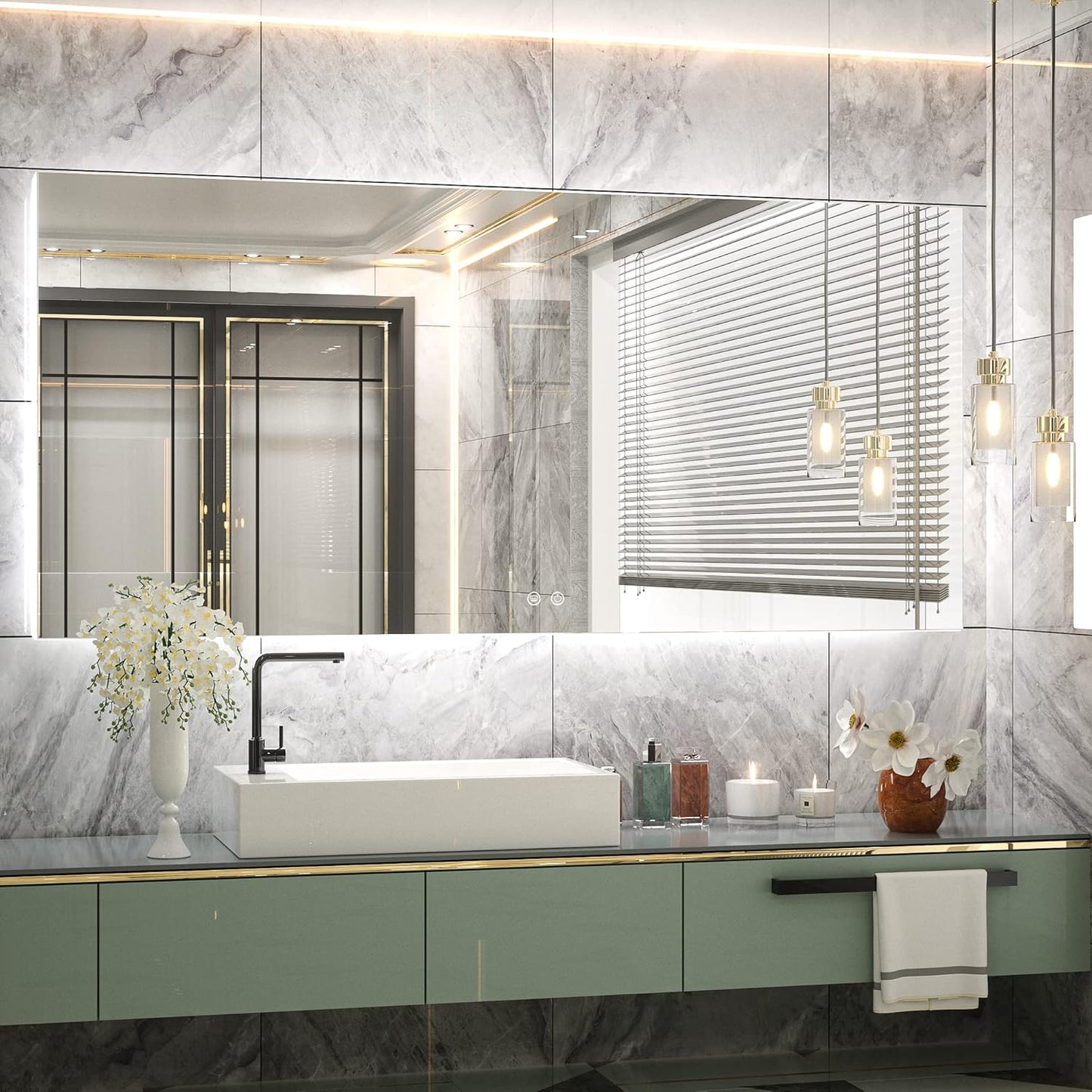 TETOTE 60 x 28 Inch LED Backlit Mirror with Light Bathroom Vanity Lighted Mirror,Anti-Fog,Dimmalbe,CRI90+,Waterproof,Wall Mounted