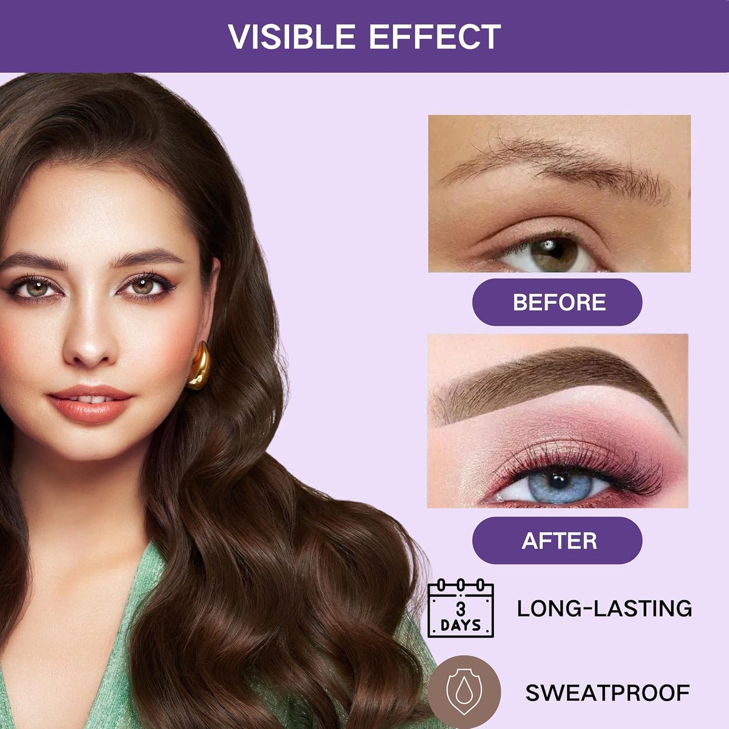 2 Pcs Dark Brown Easy Peel Off Eyebrow Gel, Tattoo Eyebrow Tint, Waterproof & Sweatproof Peel Off Tinted Eyebrow, Long-lasting Natural Color Up to 3 Days, Eyebrow Tattoo for All Skin Types (#01)