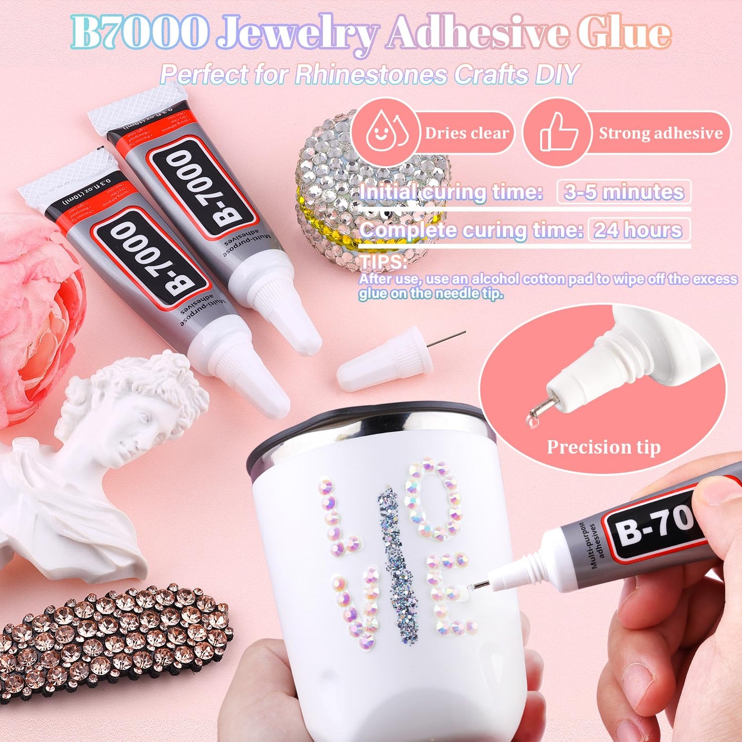 30000Pcs Resin White AB Rhinestones for Bedazzling Crafting with b7000 Jewelry Glue, Bulk Flatback Gems Bedazzler Kit for Crafts Clothes Shoes Fabric Nail Diamond Art, Assorted Size 2/3/4/5/6mm
