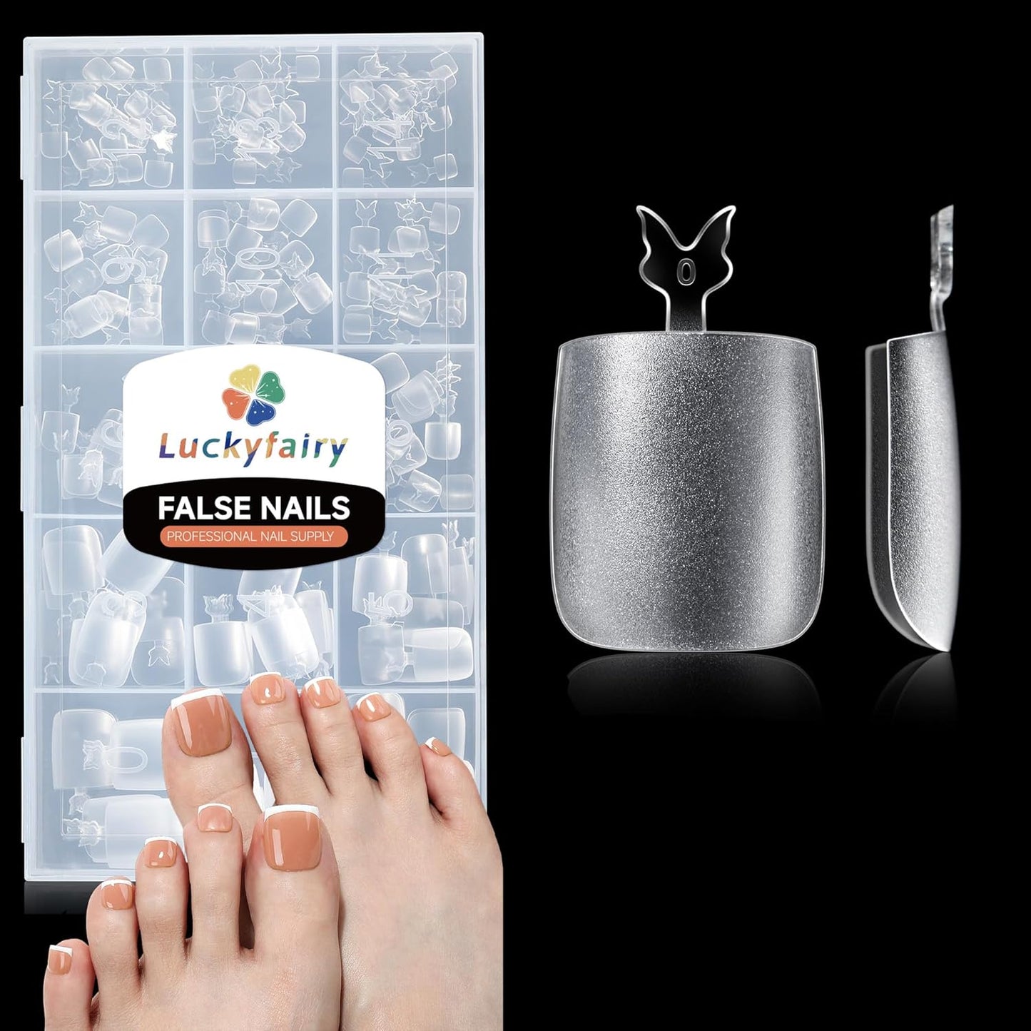 Square Toe Nail Press Ons French Style Toe Tips 240pcs Clear False Fake Toenails for Faster Toe Nail Extension Kit Home DIY Art Salon 15 Sizes Acrylic Nails, Luckyfairy
