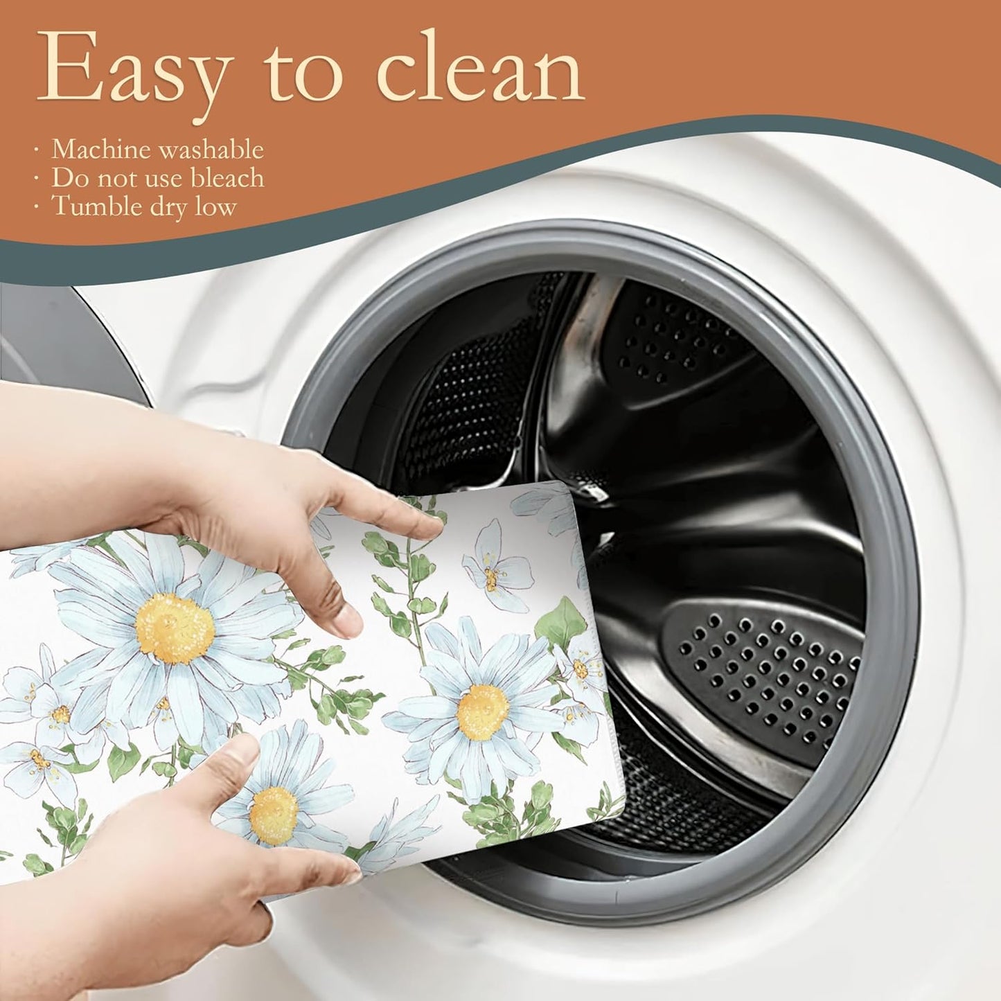 White Chamomile Flowers Dish Drying Rack Mats Decor, Dish Pad Drying Mat Kitchen Counter 18x24 Inch Absorbent Reversible Microfiber for Coffee Bar Sink Countertop