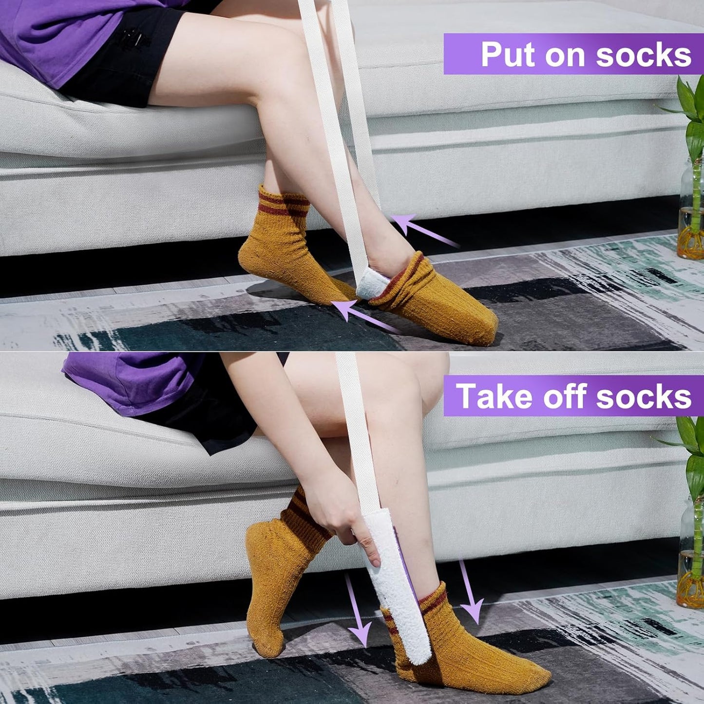 Sock Aid, Sock Helpers to Put on Your Socks for Seniors, Disabled, Pregnancy, Assist Device for Elderly, Tool Aide Puller Easy on and Off with No Bending(Purple)