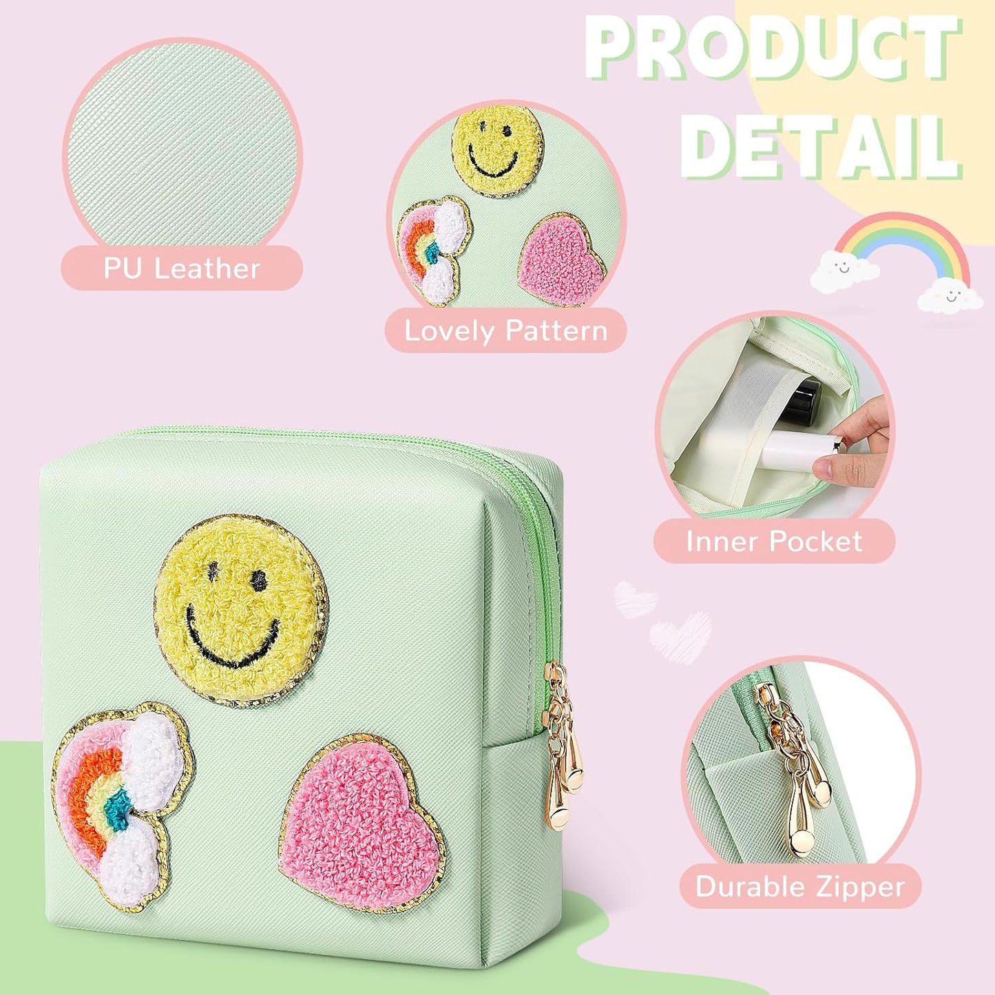 Period Bag for Teen Girls PU Leather Sanitary Pad Bags for Period Teen Period Pads Pouch for Panty Liners, Tampons, Menstrual Cup - Pink