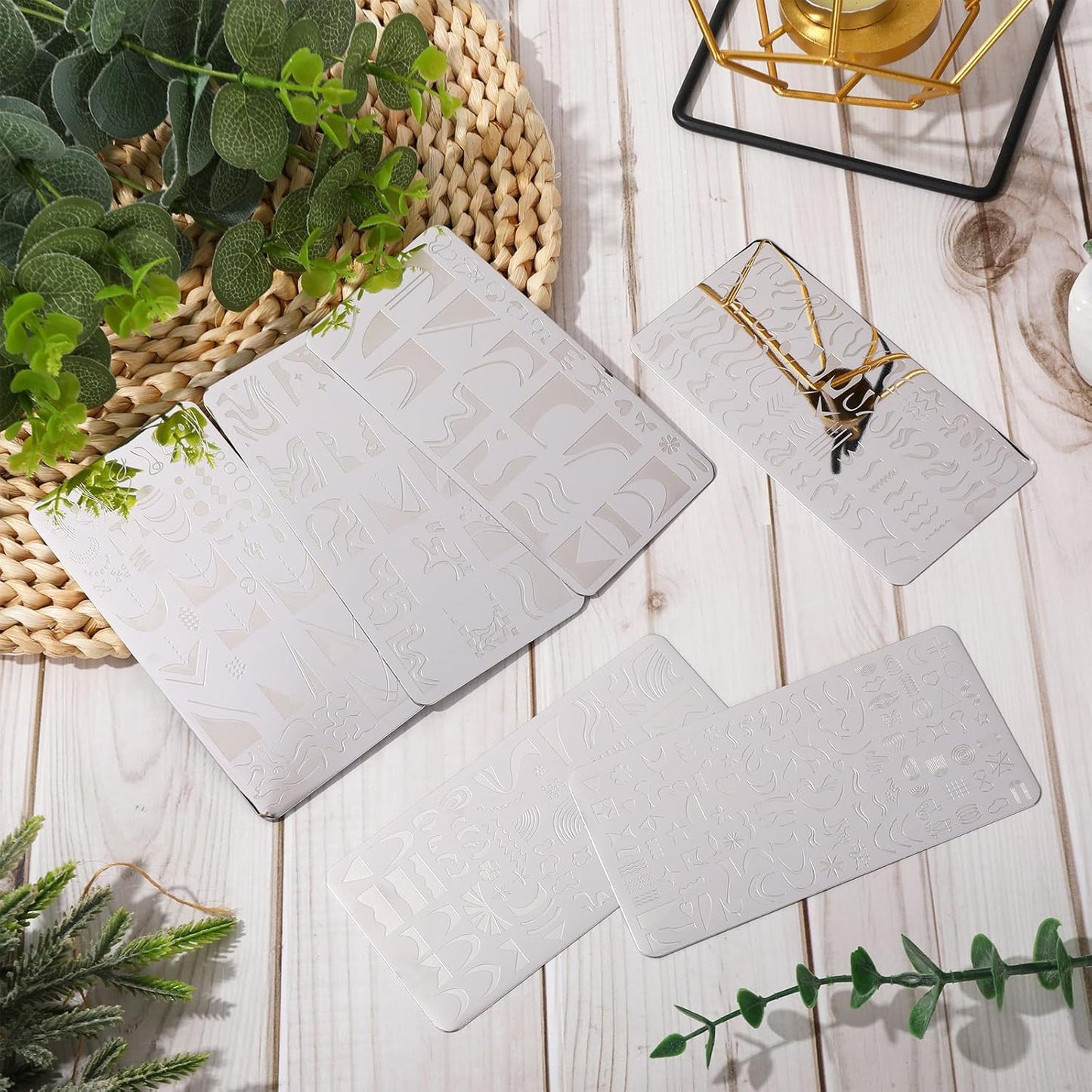 Whaline 6Pcs French Line Nail Plates Stamping Set Minimalism Wave Stripe Stamp Templates Nail Art Plates For DIY Print Manicure Salon Design