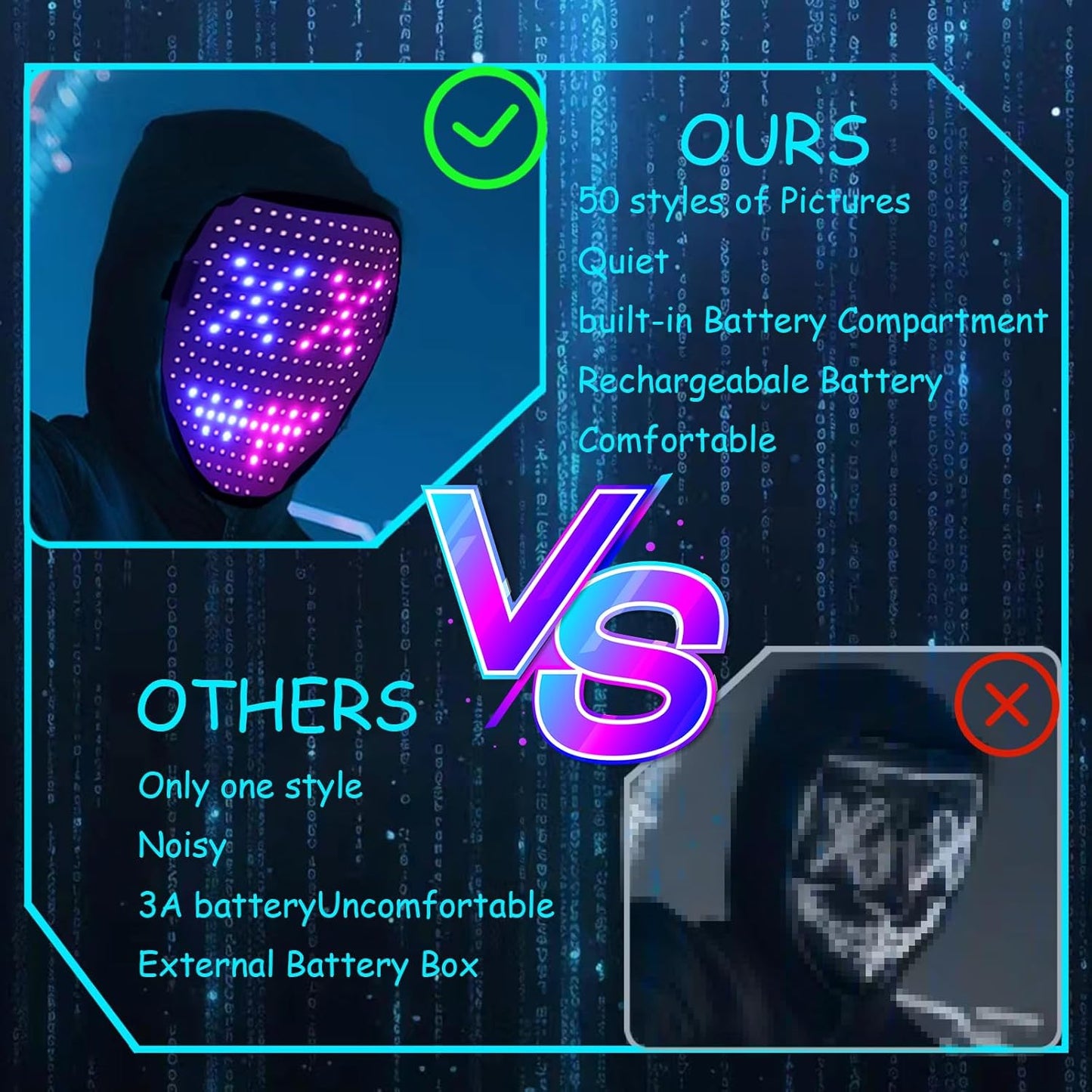 Led Mask Lighted Up Mask - Led Masks with Gesture Sensing Costume for Halloween Costume Cosplay Party Cool Gifts