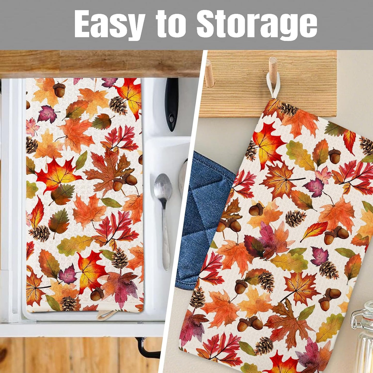 Dish Drying Mat for Kitchen Counter Large 18" x 24" Fall Leaves Absorbent Microfiber Dishes Drainer Rack Mats Pad Reusable Washable