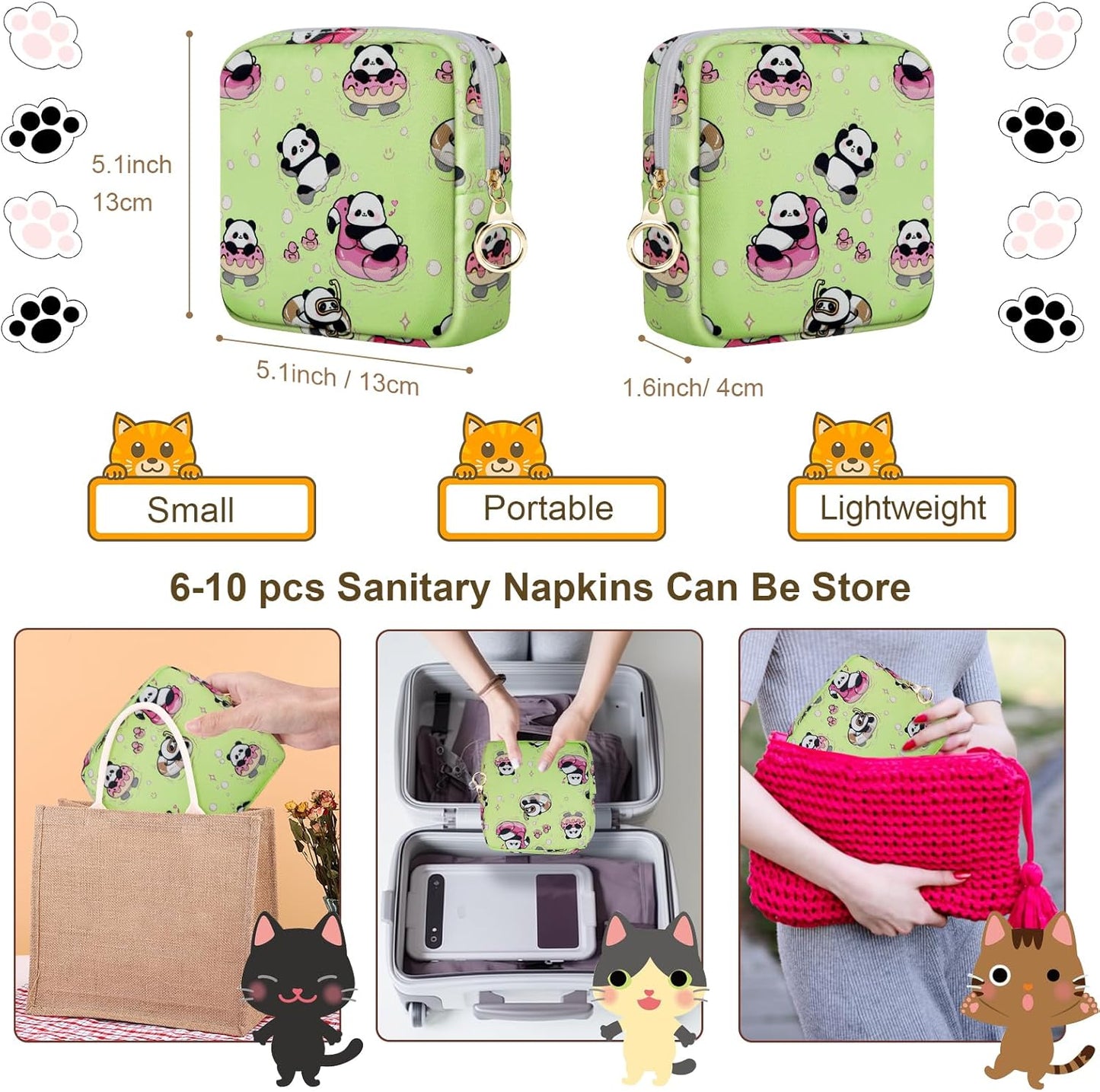 Tampon Holder for Purse, Canvas Period Bag Sanitary Napkin Storage Bag for Girls Womens, Portable Feminine Emergency Pad Period Pouch(Swimming Panda)