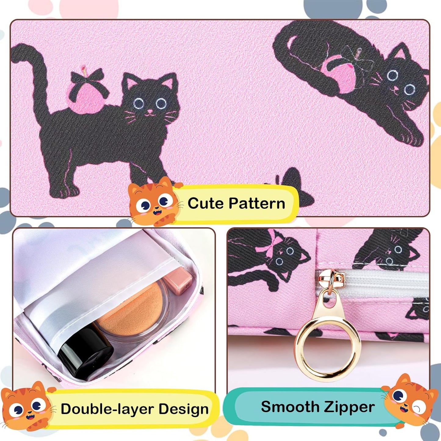 Tampon Holder for Purse, Canvas Period Bag Sanitary Napkin Storage Bag for Girls Womens, Portable Feminine Emergency Pad Period Pouch(Bow-Tie Black Cat)