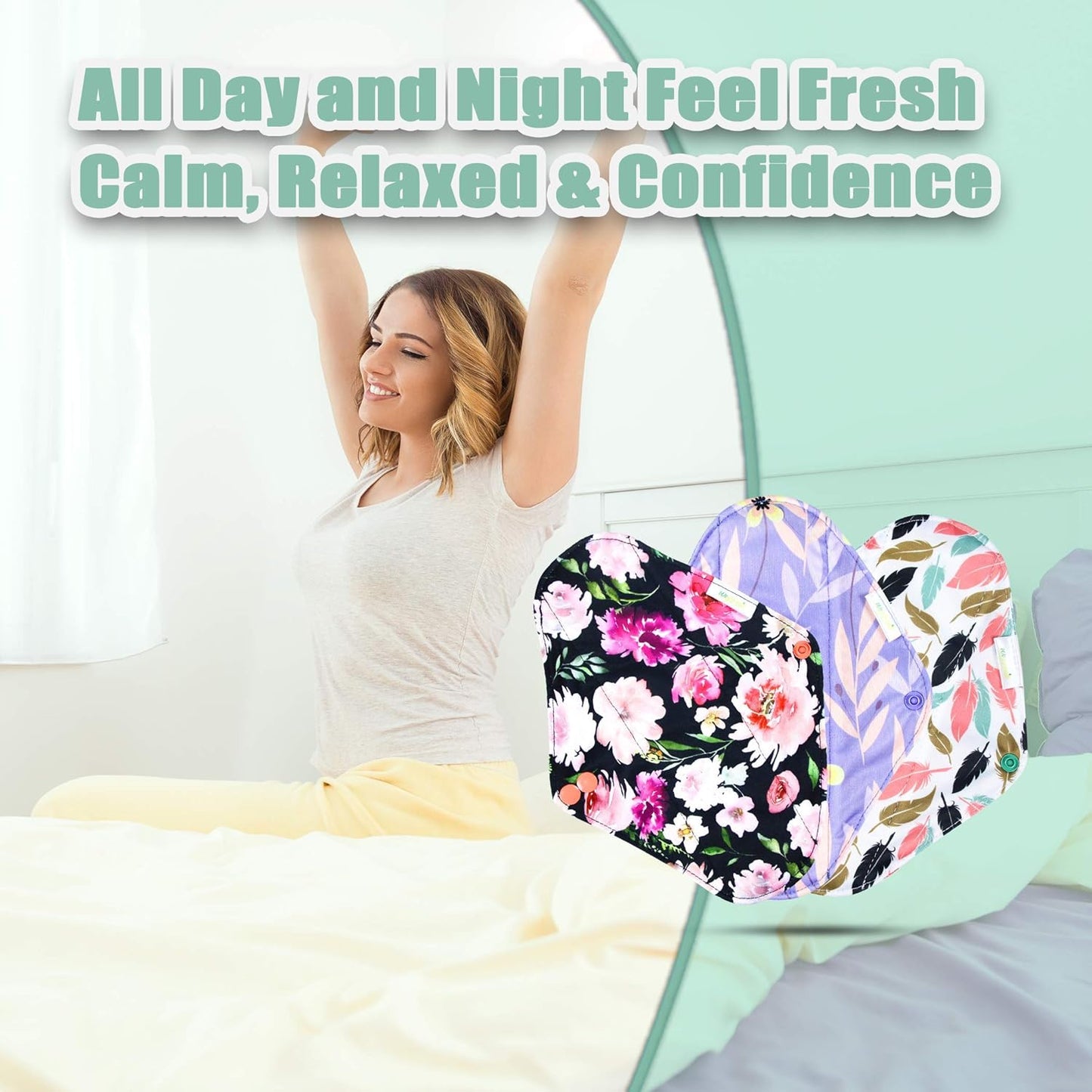 wegreeco Reusable Menstrual Pads - Reusable Sanitary Pads | Reusable Panty Liners | Soft Cloth Menstrual - 6 Pack with 1 Cloth Mini Wet Bag (Medium, Flower 02)