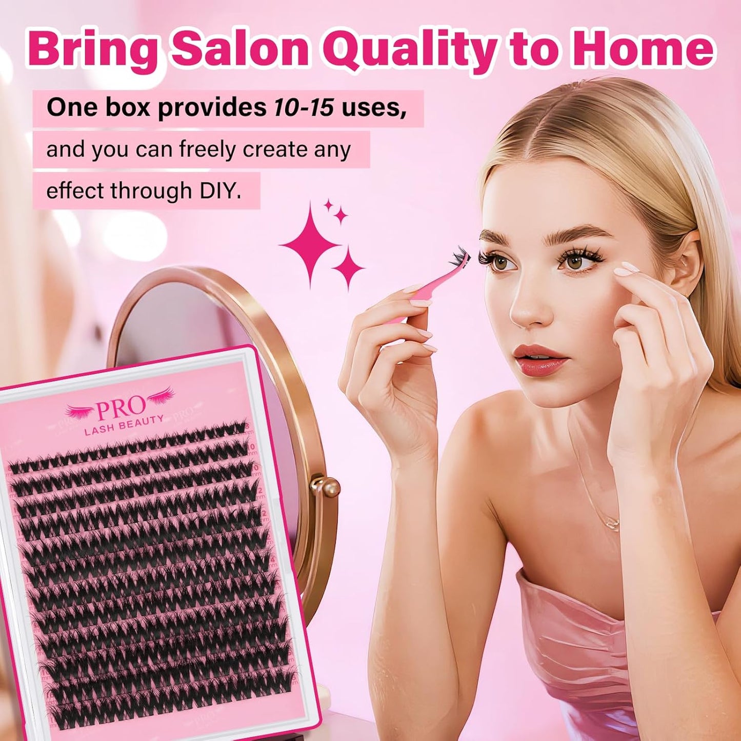 PRO LASHBEAUTY Lash Clusters, Eyelash Clusters 8-18 Mixed Cluster Eyelash Extensions Mixed Lash Extension Reusable Soft & Comfortable (Sunrise,8-16mix)