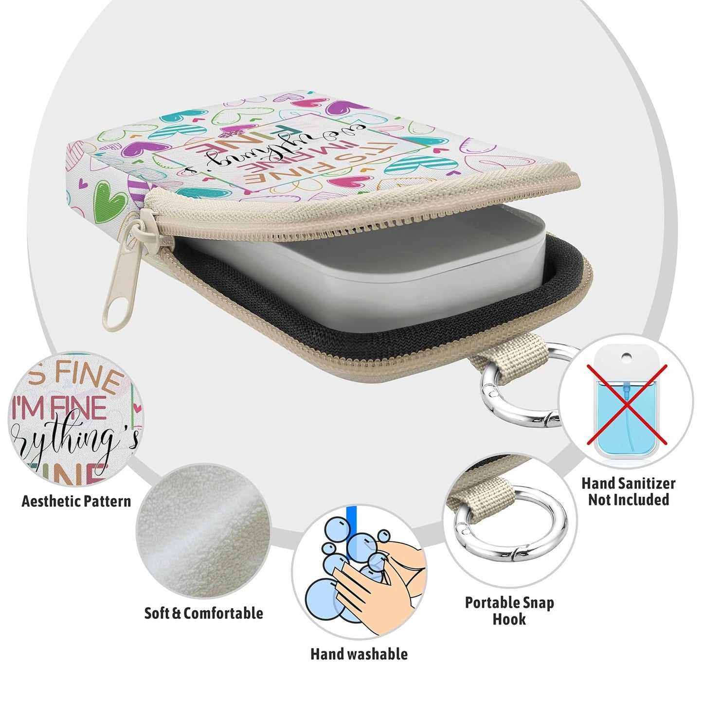 Hand Sanitizer Spray Case, It's Fine Hand Sanitizer Holder Zippered Pouch, Cute Fashion Accessory with Snap Hook for Glow Mist and Power Mist 1FL OZ