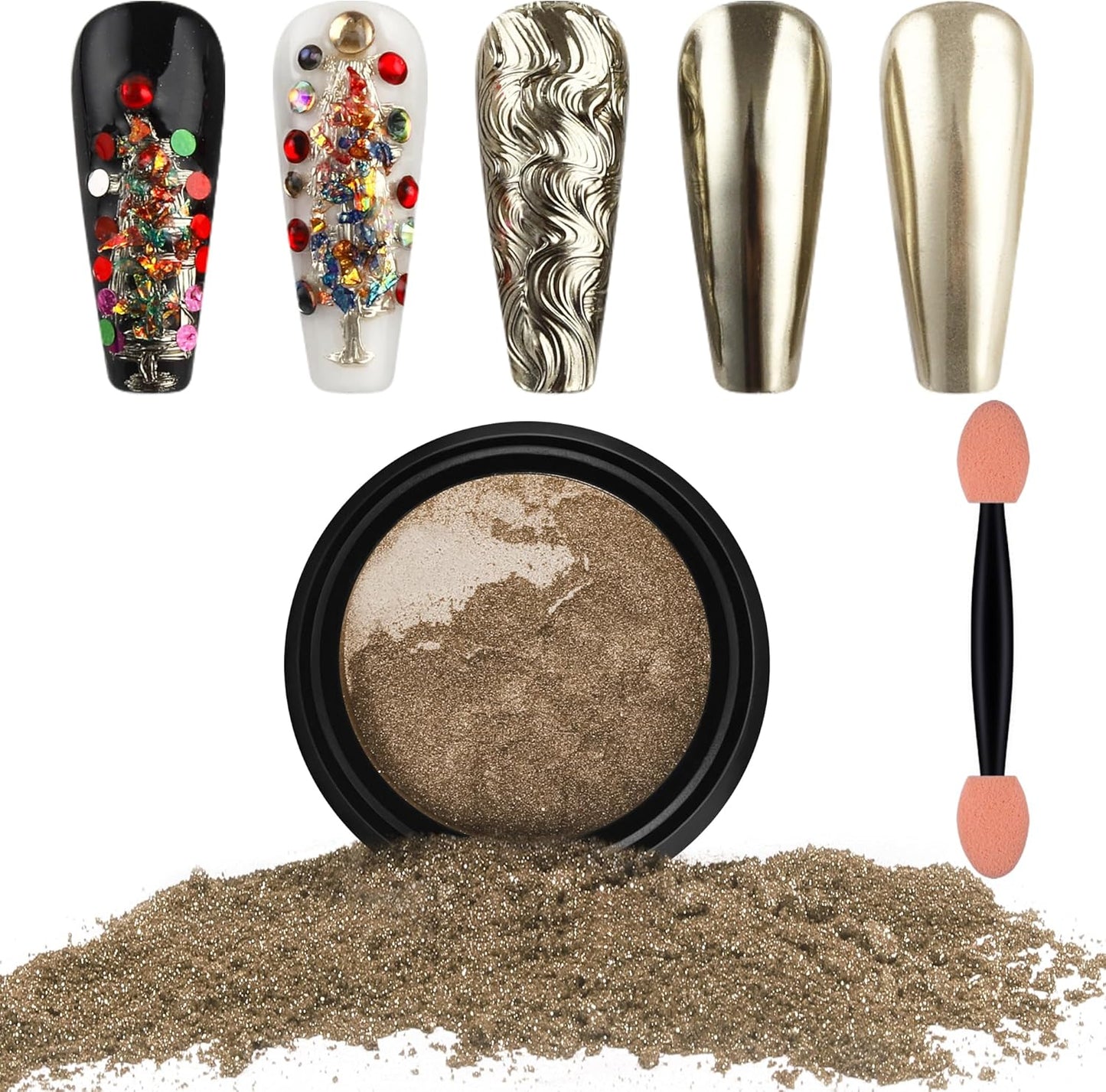 Artdone Chrome Nail Powder, Pale Gold Iridescent Aurora Powder Metallic Mirror Effect Pigment Pearlescent Mermaid Pigment Pearl Glitter Dust Kit, Nail Art Decoration, Resin Craft