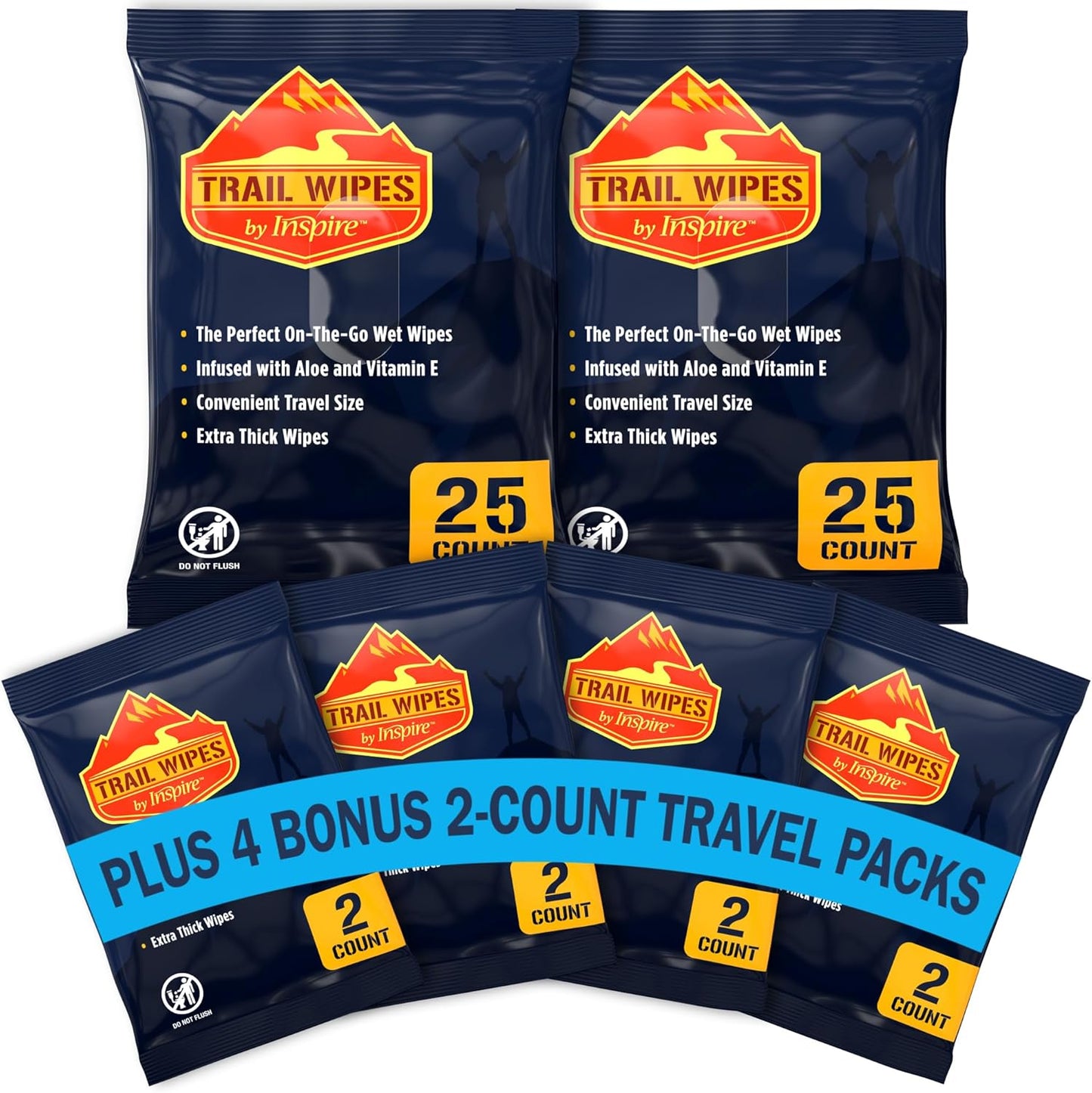 Inspire Trail Wipes | Camping Wipes Body Wipes Adults | Biodegradable Wipes For Camping, Travel, Gym With Aloe And Vitamin E | No Rinse Bathing Shower Wipes Women Or Men