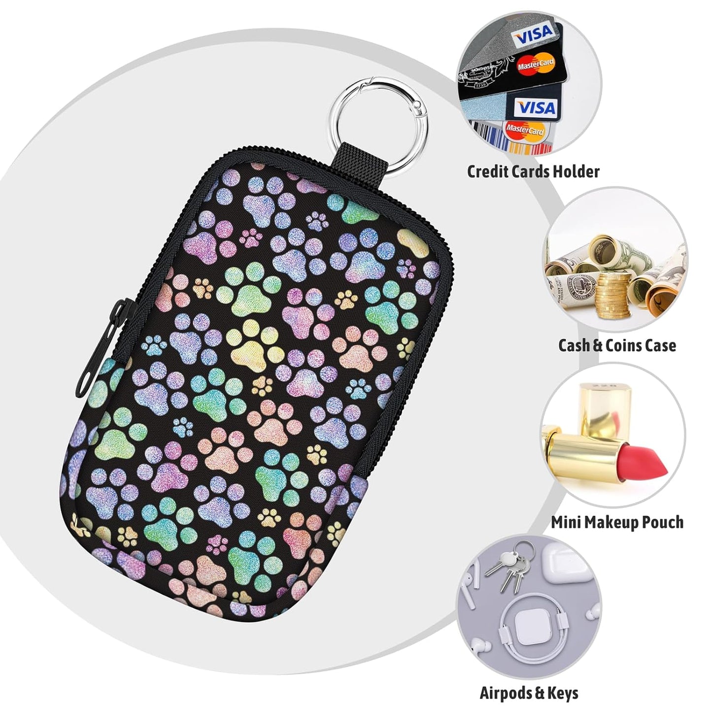 Cute Dog Paw Hand Sanitizer Spray Case, Hand Sanitizer Holder Zippered Pouch, Cat Fashion Accessory with Snap Hook for Glow Mist and Power Mist 1FL OZ