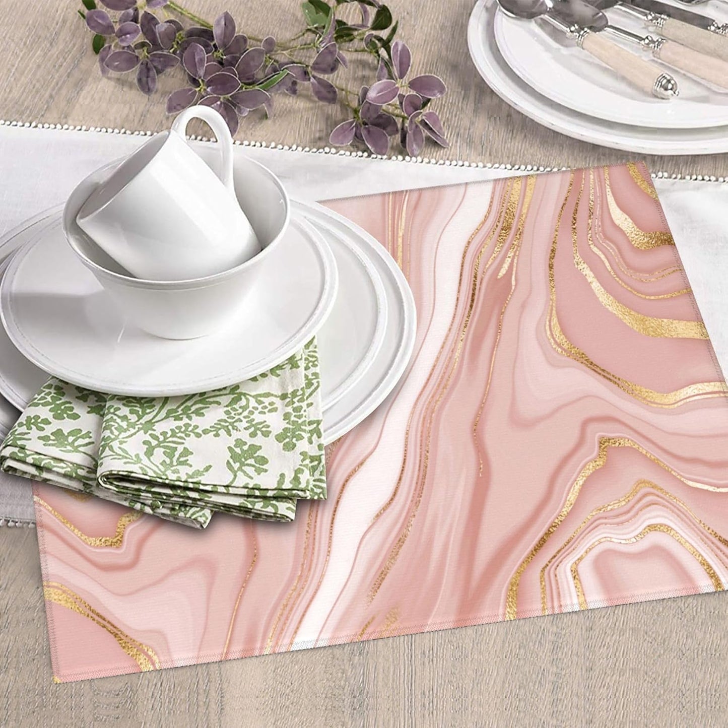 Pink Golden Marble Dish Drying Mat for Kitchen Counter Washable Absorbent Reversible Microfiber Rose Pink Modern Decorative Drying Pad Kitchen Accessories 16"x18"