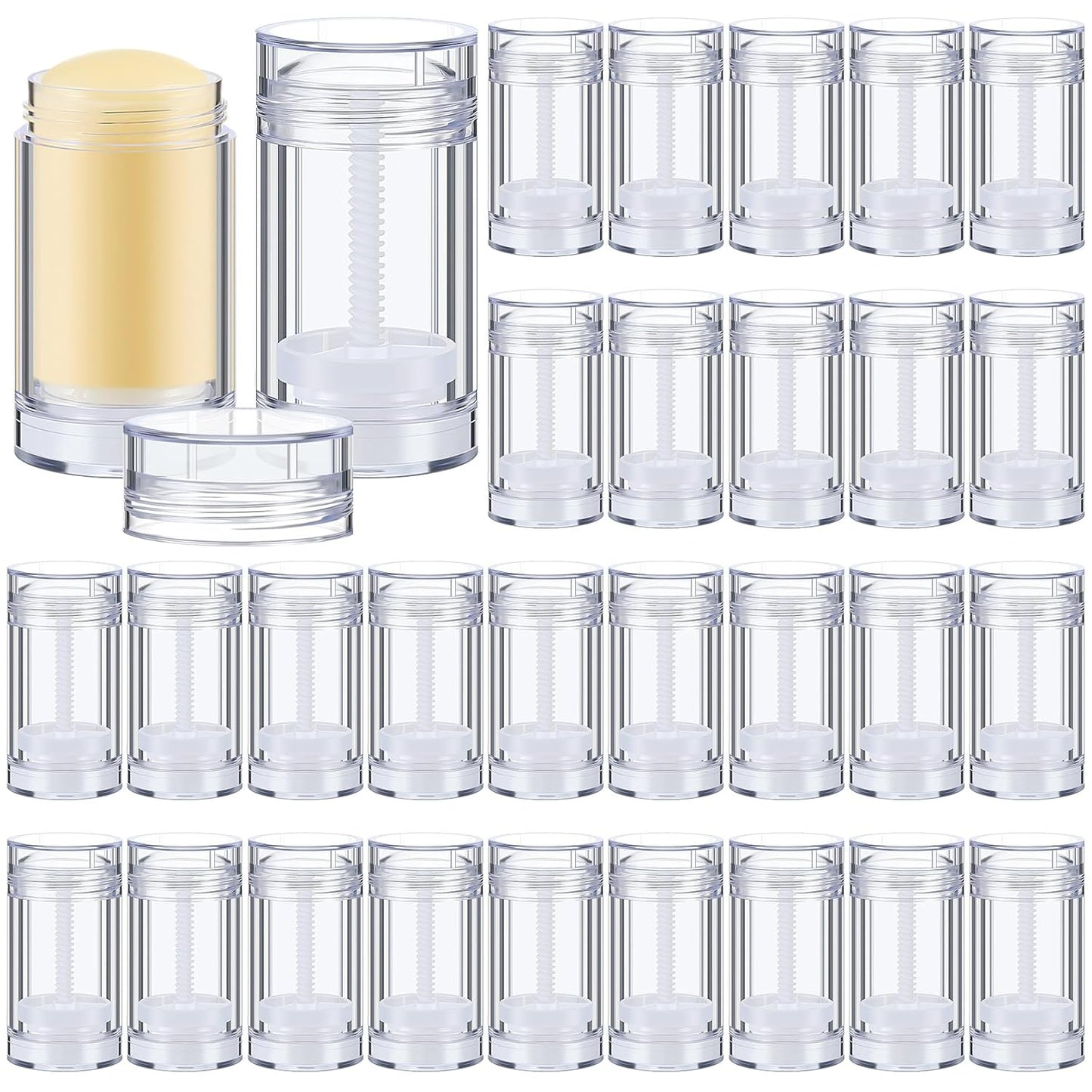 30 Pcs Empty Deodorant Containers Twist up Filling Stick Plastic Deodorant Container Refillable Bottles Bottomfill Round Lip Balm Tubes for Homemade DIY Lipstick Crayon(50 ml,Clear)