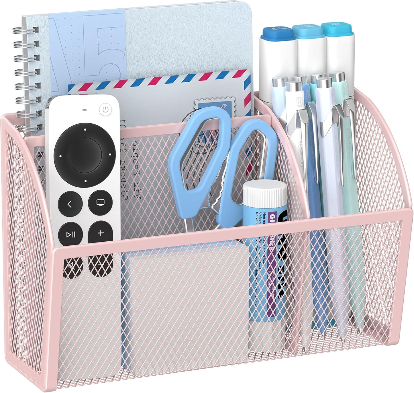 YINGHUA Strong Magnetic Pen Holder for Whiteboard and Refrigerator 3 Compartments Metal Mesh Organizer Space Saving Shelf for Office School Home and Locker - Pink