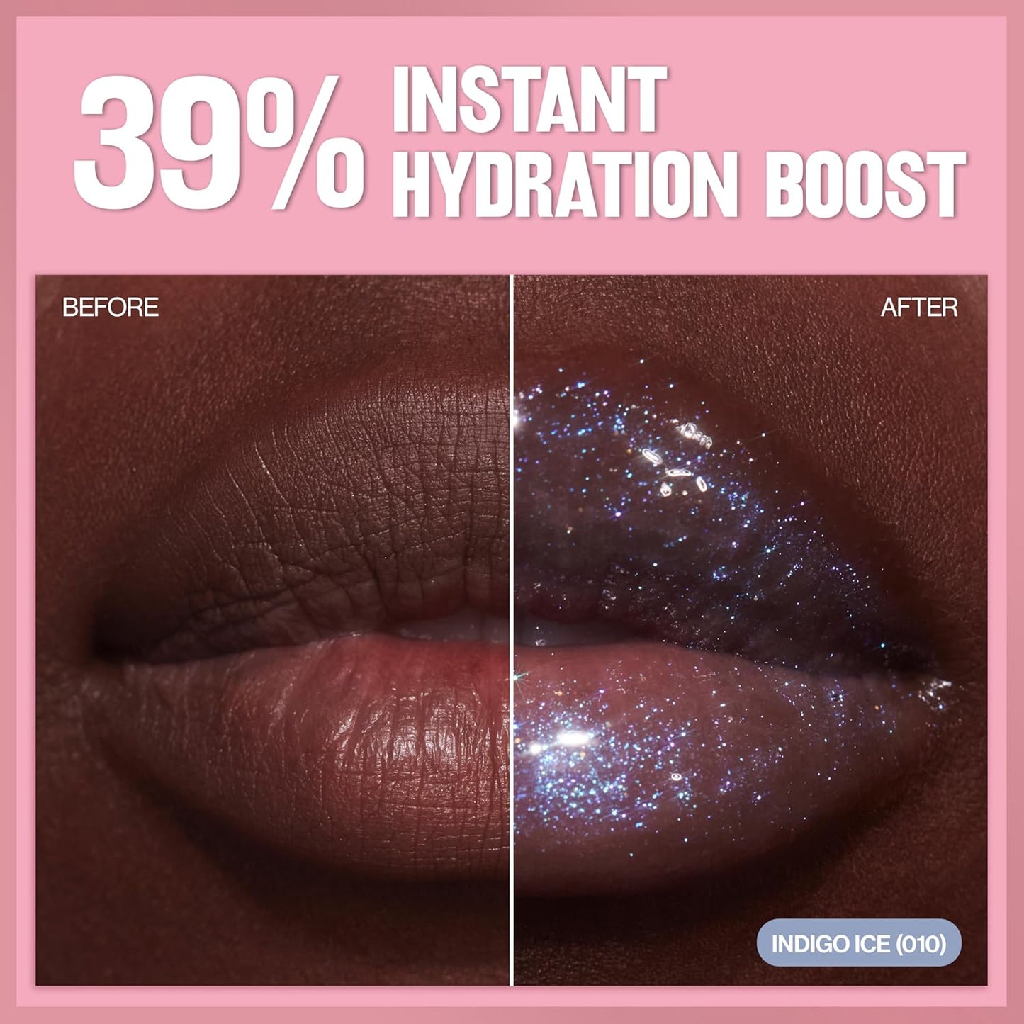 REVLON Super Lustrous Glimmer Gloss, Hydrating Lip Makeup, Non-Sticky, High-Shine Finish, Plant-Based Glitter, 010 Indigo Ice, 0.13 fl oz