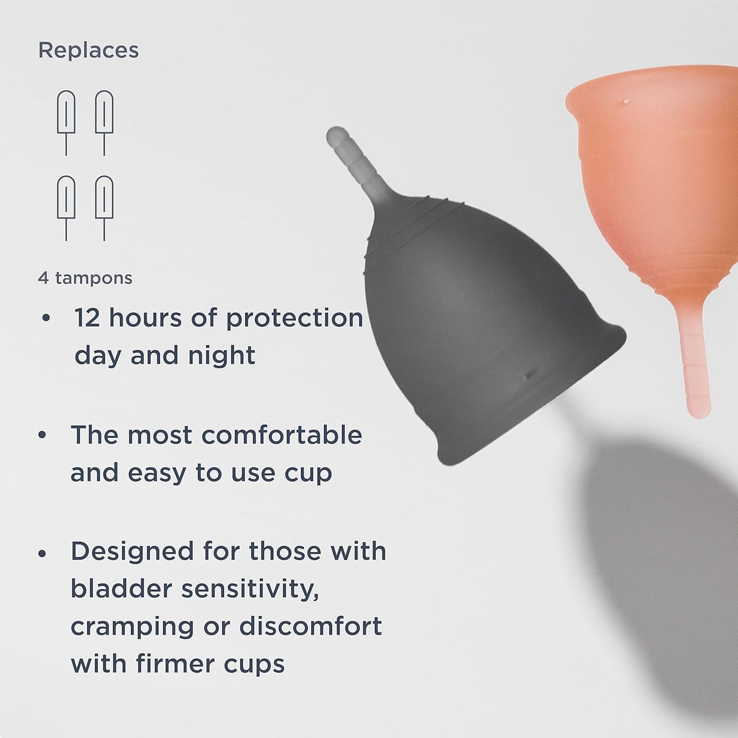 Saalt Soft Menstrual Cup – Reusable Period Cup – Made for Comfortable, Leak-Free Protection Up to 12 Hours – BPA & Latex Free – Includes Cup & Carry Bag (Regular Grey/Small Desert Blush)