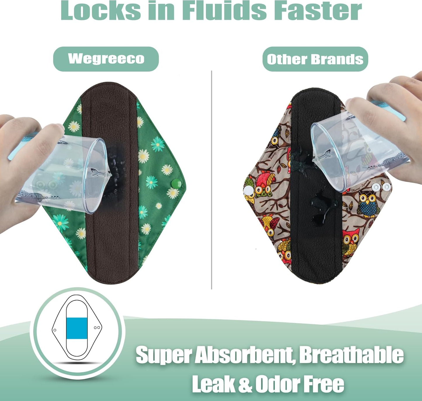 Wegreeco Cloth Menstrual Pads - Soft Washable Pads for Women - Reusable Panty Liners for Women - 6 Pack with 1 Cloth Mini Wet Bag (Large, Chrysanthemums)