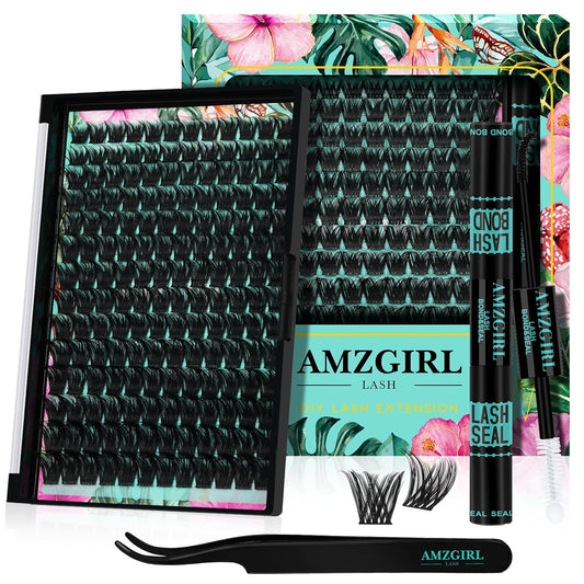 Lash Clusters Kit 168pcs Lash Extension Kit Cluster Lashes Natural Look with Lash Bond and Seal Waterproof, Lash Tweezer with Wet Look Ultra-Thin Band Lashes(Tulip-Kit,D-10-18mm)