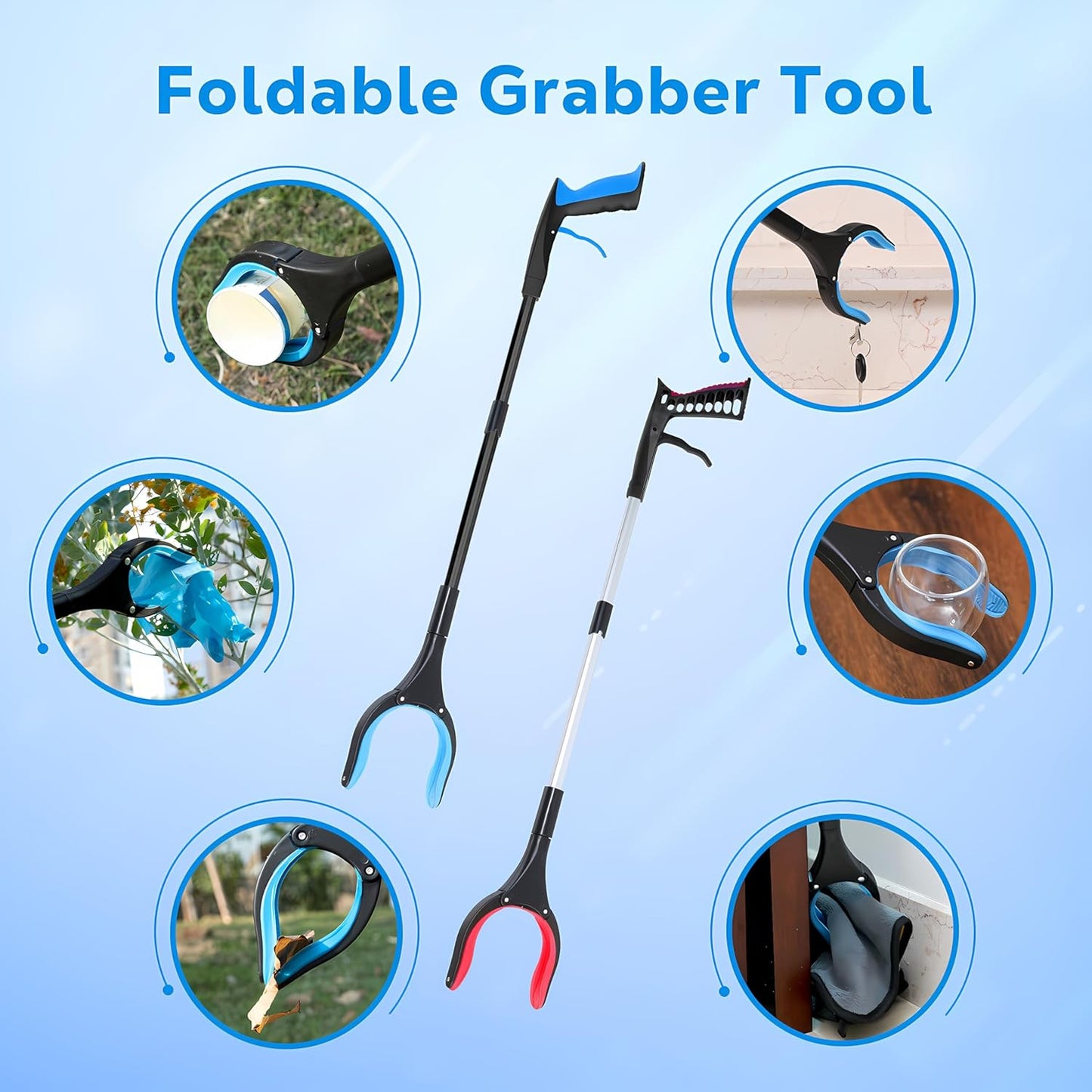 Grabber Reacher Tool - 32” Extra Long Foldable Gripper and Reaching Tool - Heavy Duty Pick Up Stick Grabbers for Seniors, Trash, Surgery Recovery Must Haves Gifts (Black Blue)