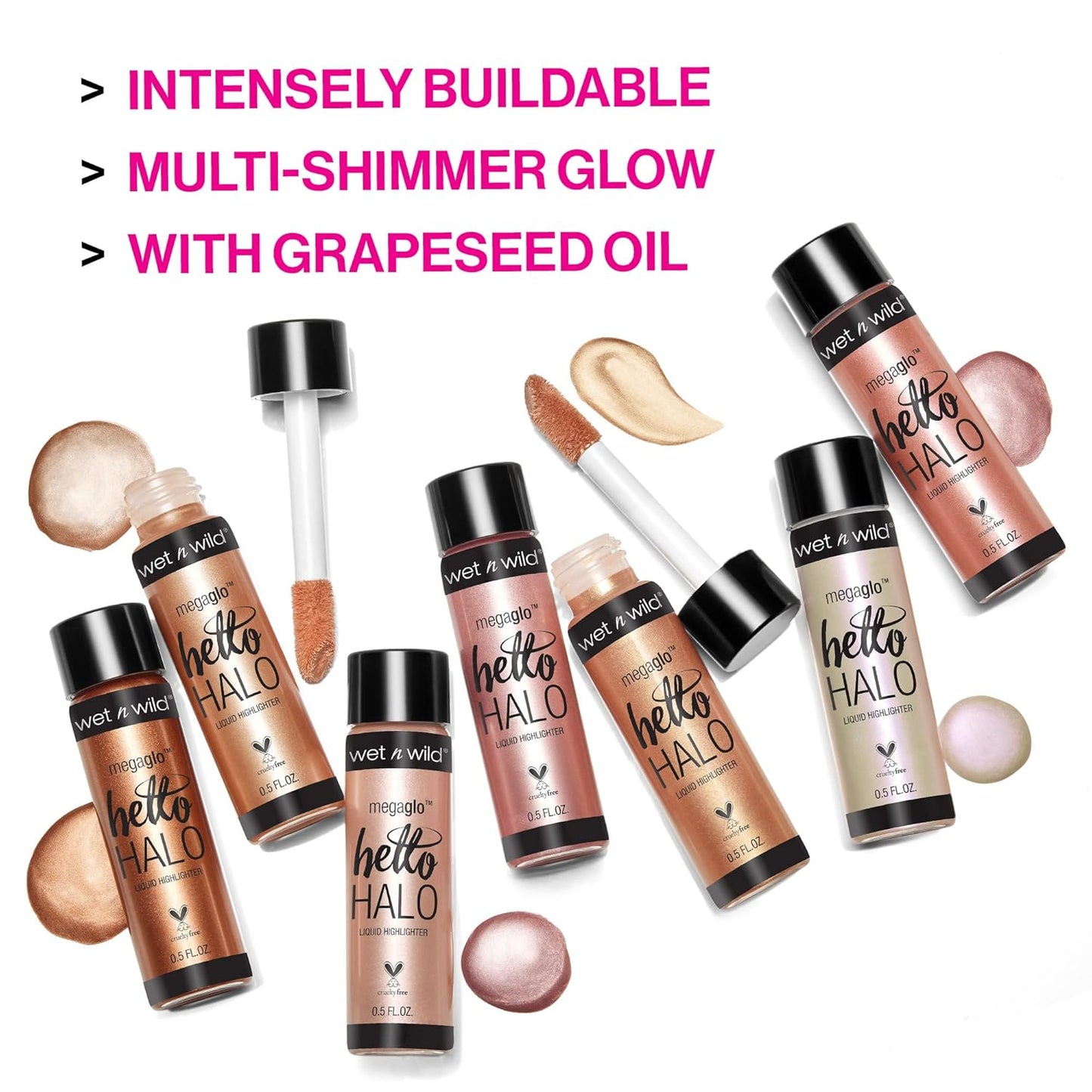 wet n wild MegaGlo Hello Halo Liquid Highlighter Makeup, Shimmer, Rose Gold Halo Gorgeous