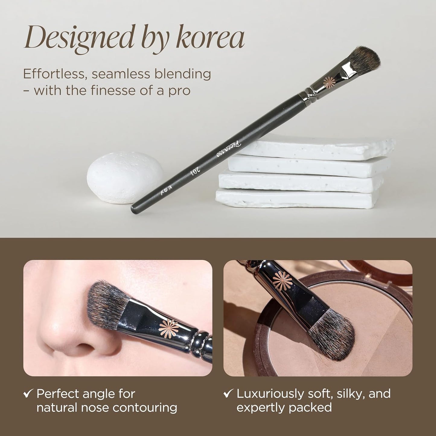 Piccasso 201 Nose Shading Brush – Soft Hair Makeup Brush for Nose Shaper and Face Makeup, Small Angled Brush for Precise Contouring and Blending, Korean Professional Beauty Tool for Daily Use
