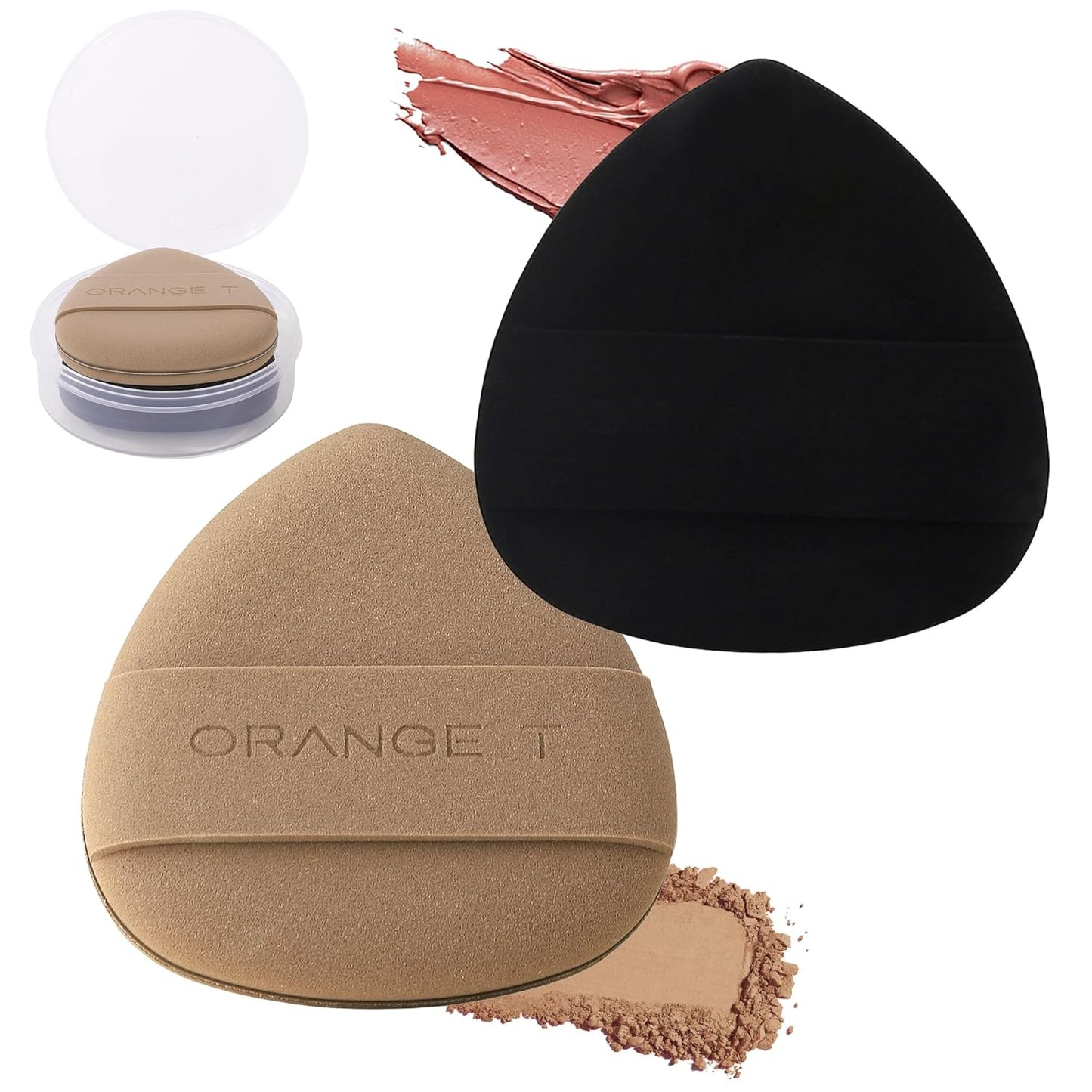 Lilystar 2Pcs Powder Puff Face Soft Makeup Sponge, Soft Triangle Powder Puffs Makeup Sponge Applicator Air Cushion Powder Puff for Liquid Foundation, Cream, Powder, Concealer (Black,Brown)