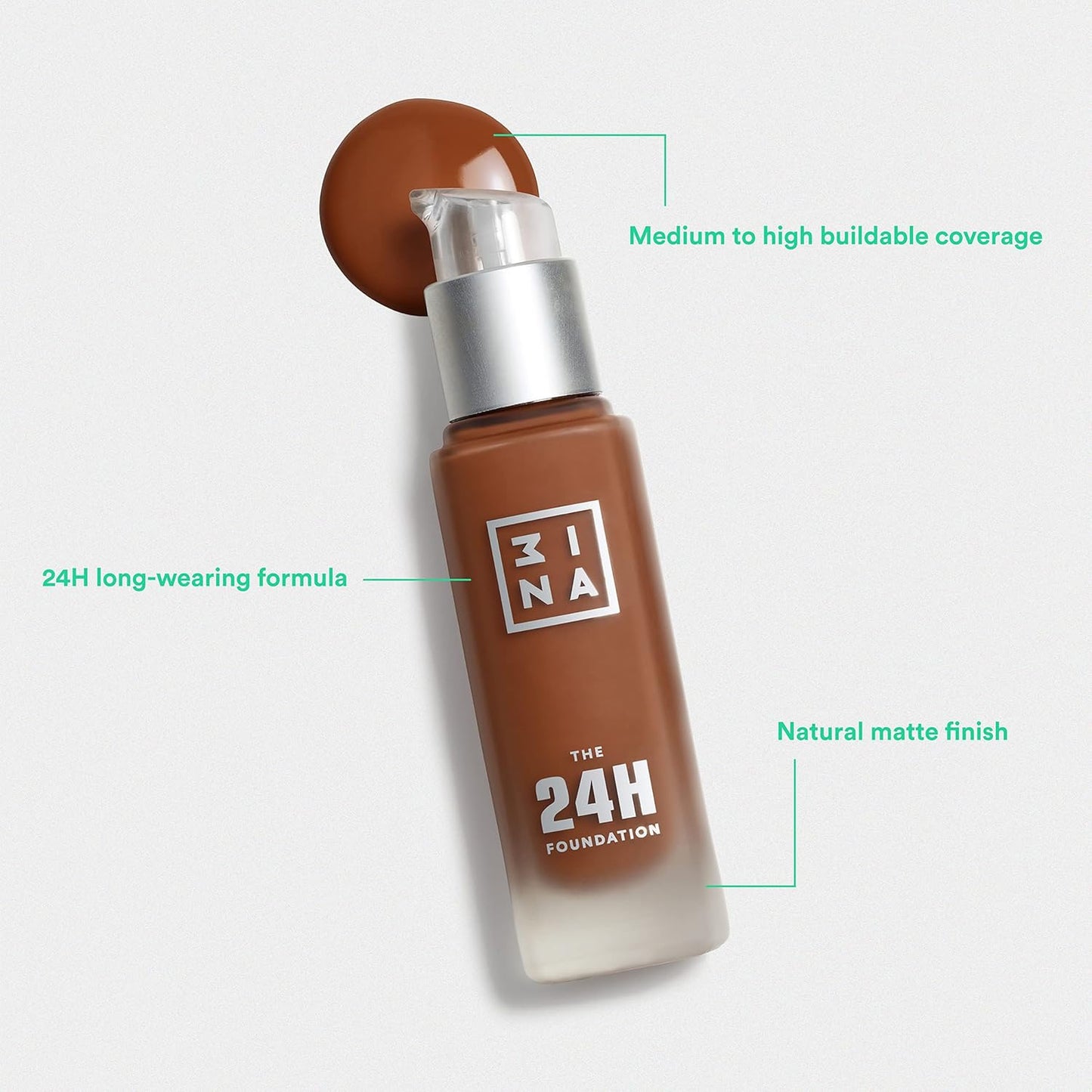 3INA The 24H Foundation 603-24H Long-Wearing Formula - Medium To High Buildable Coverage - Smooth Matte Finish - Expanded Shade Selection - Waterproof, Cruelty Free, Vegan Makeup - 1.01 Oz