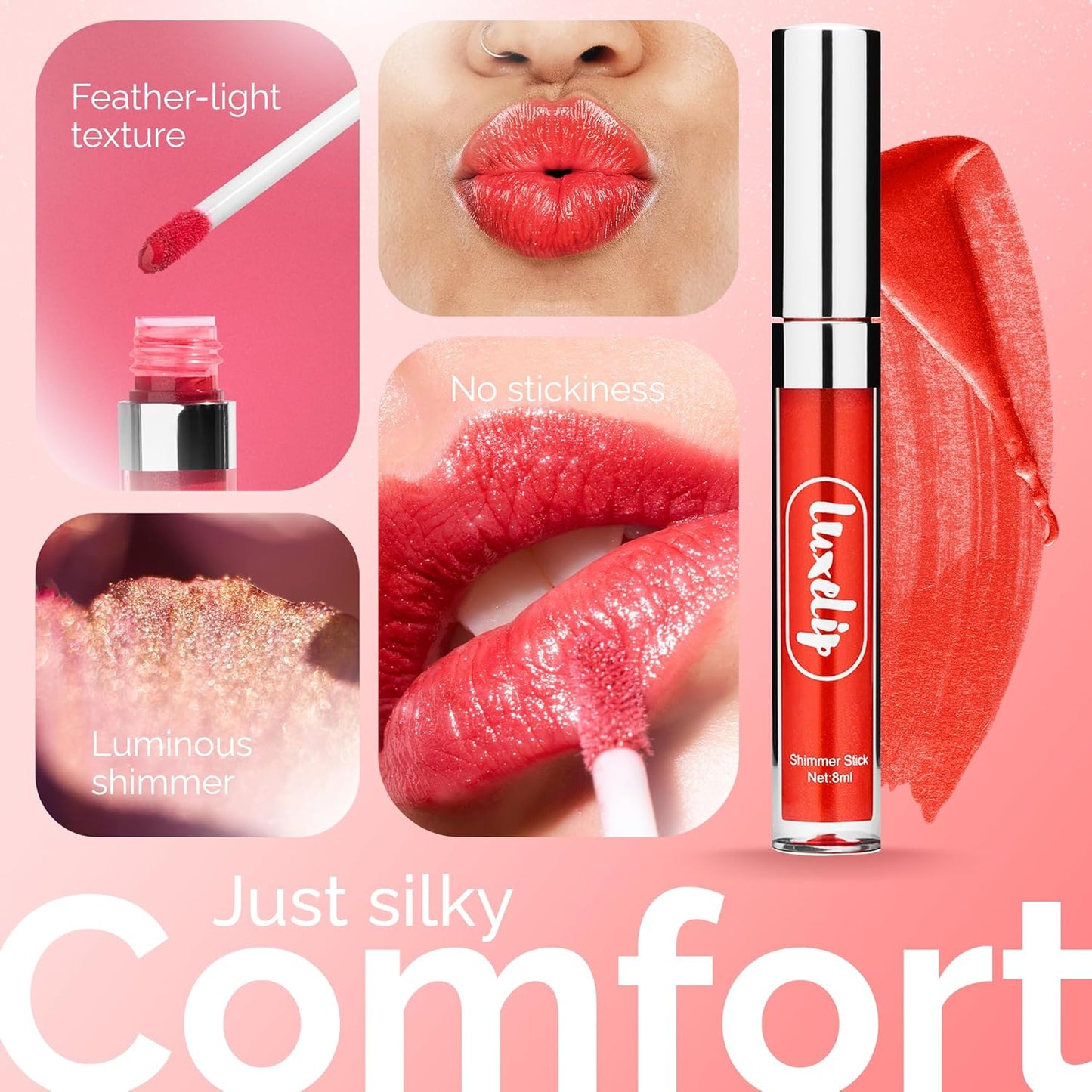 LuxeLip™ Matte Lipstick, Hydrating Non-Sticky Lip Gloss for Luminous Shine & Moisturized Lips, Lightweight, Long-Lasting Glossy Finish, Cruelty-Free Lip Makeup for Women (Chili Flake, 8ml)