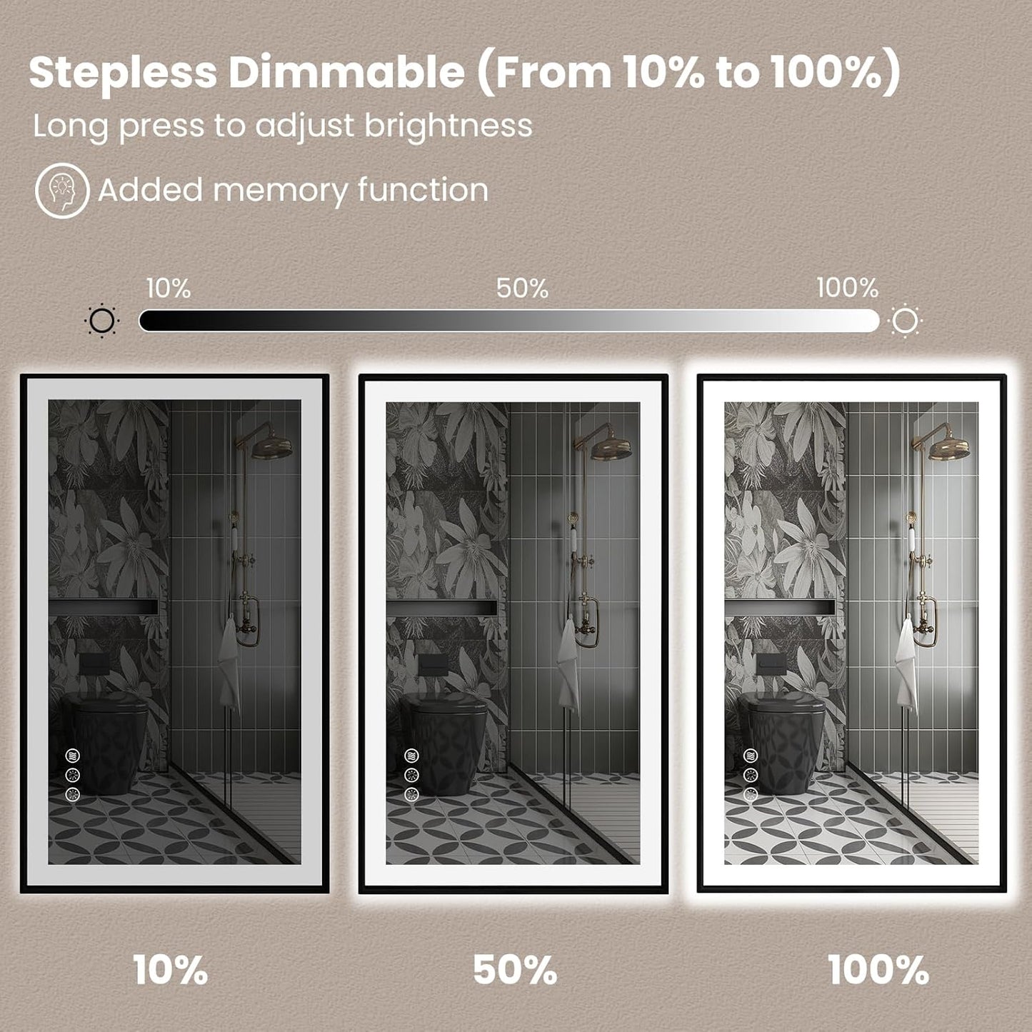 Amorho 48" X30" LED Bathroom Mirror with Black Frame, Front Light and Backlit(Controlled Separately), Stepless Dimmable, Anti-Fog, Shatter-Proof, 3 Colors, Memory