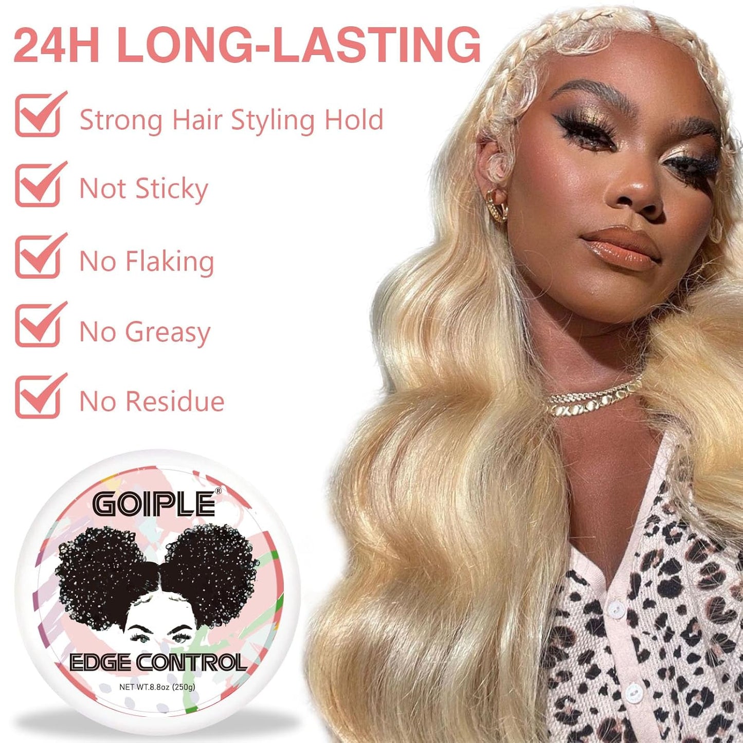 8.8oz Edge Control Wax for Women Strong Hold Non-greasy Edge Control Smoother Edge Wax Styling Gel Edge Control for Black Hair No Flaking, White Residue, Shine and Smooth (Sweet Peach)
