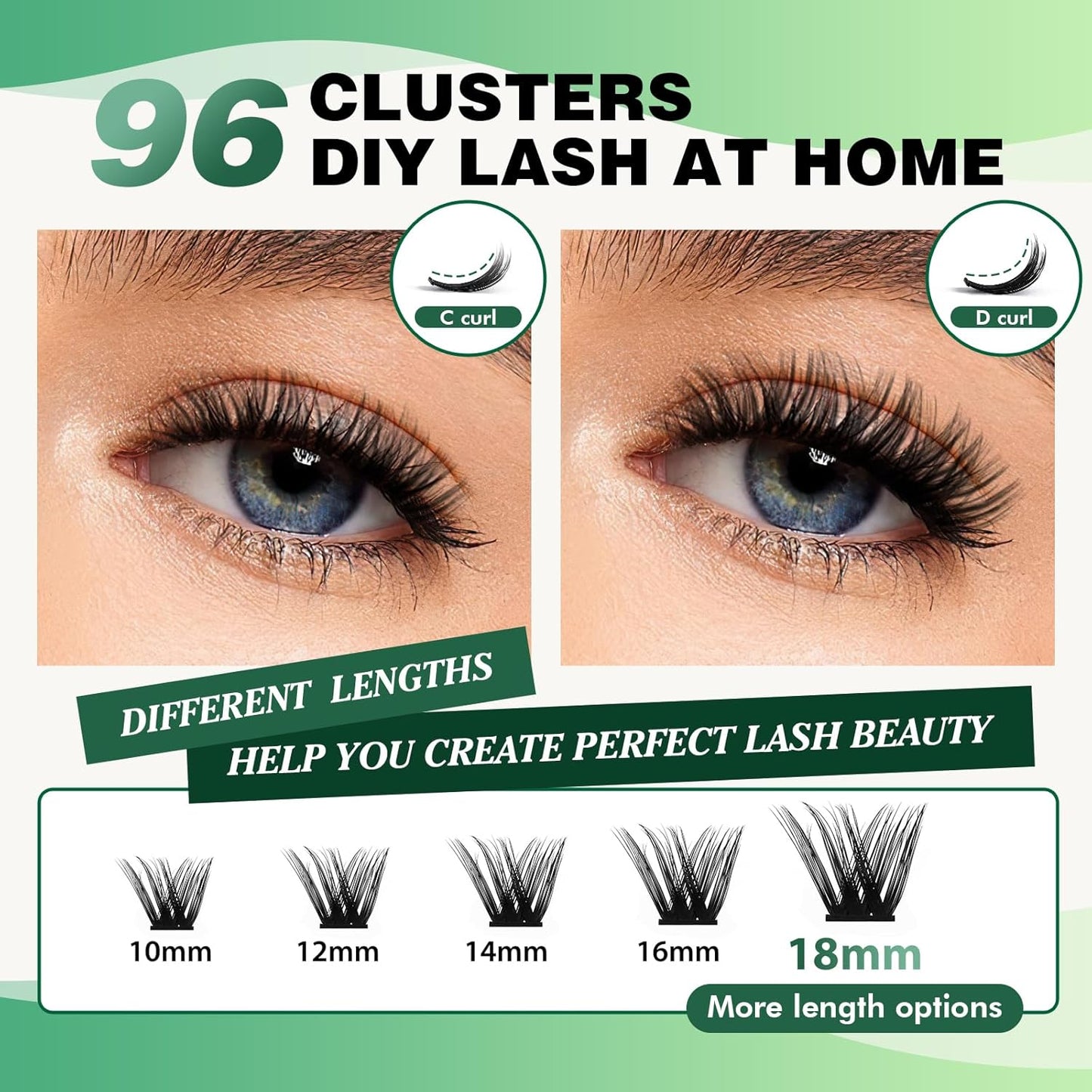 Lash Clusters,96 Pcs Cluster Lashes D Curl 10mm DIY Lash Extensions Eyelash Clusters,KEYYOU Volume Wispy Individual Lashes Soft&Comfortable Easy DIY at Home(Y07,D-10mm)
