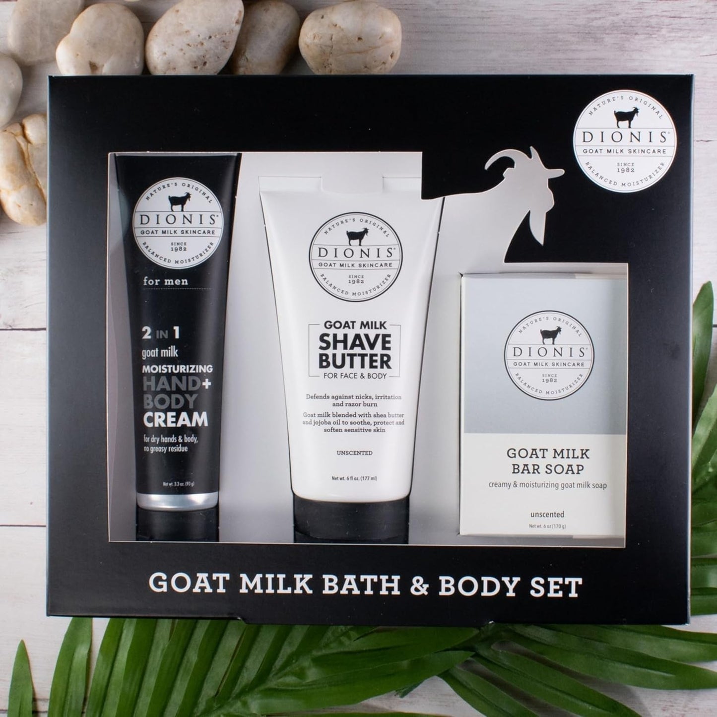 Dionis Goat Milk Skincare Men's Unscented Bath & Body 3pc Gift Set - Blended Shea Butter & Jojoba Oil Shave Butter For Sensitive Skin, Unscented Hydrating Moisturizer & Nourishing Bar Soap For Men
