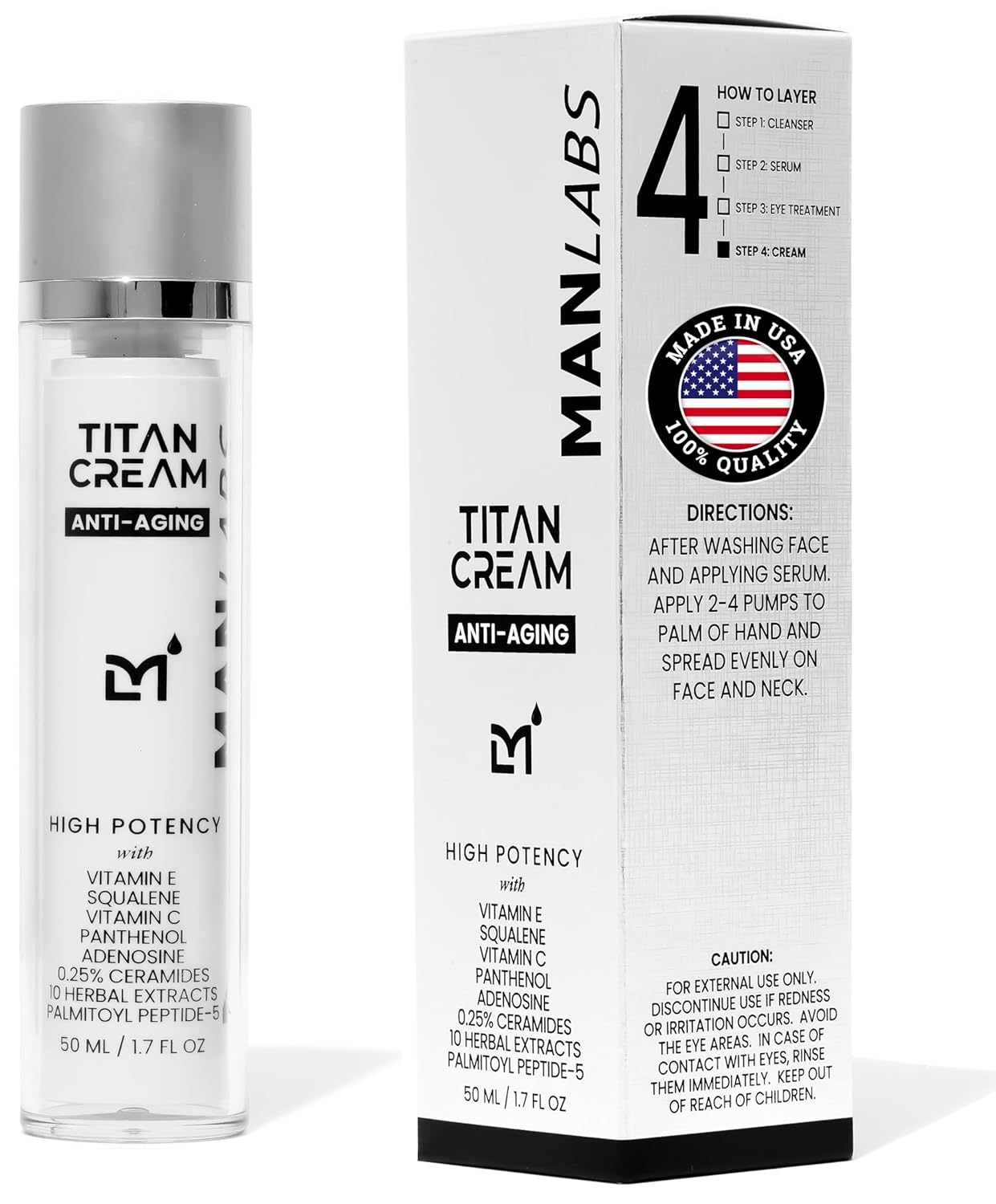Titan Anti-Aging Mens Face Cream – Mens Face Moisturizer – For Men, Face Lotion – Men, Skin Care – Tighten, Tone, Revitalize – Ceramides, Vitamin C & E, Squalane – All Skin Types – Unscented