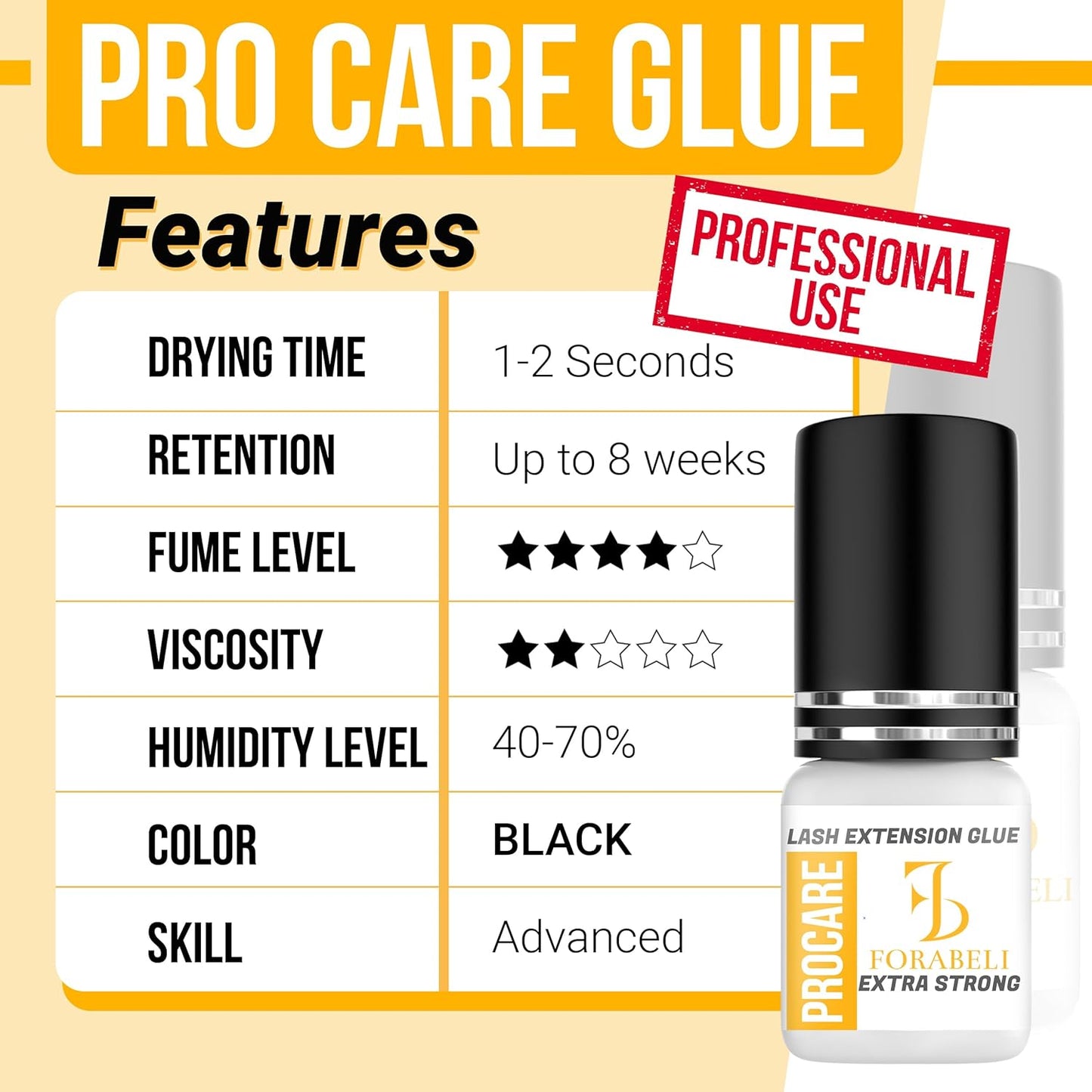 Forabeli Pro Care Lash Extension Glue, 1–2 Sec Fast Dry, 8 Week Retention, Advanced Bonding System, Professional Eyelash Extension Glue, Lash Adhesive for Eyelash Extensions