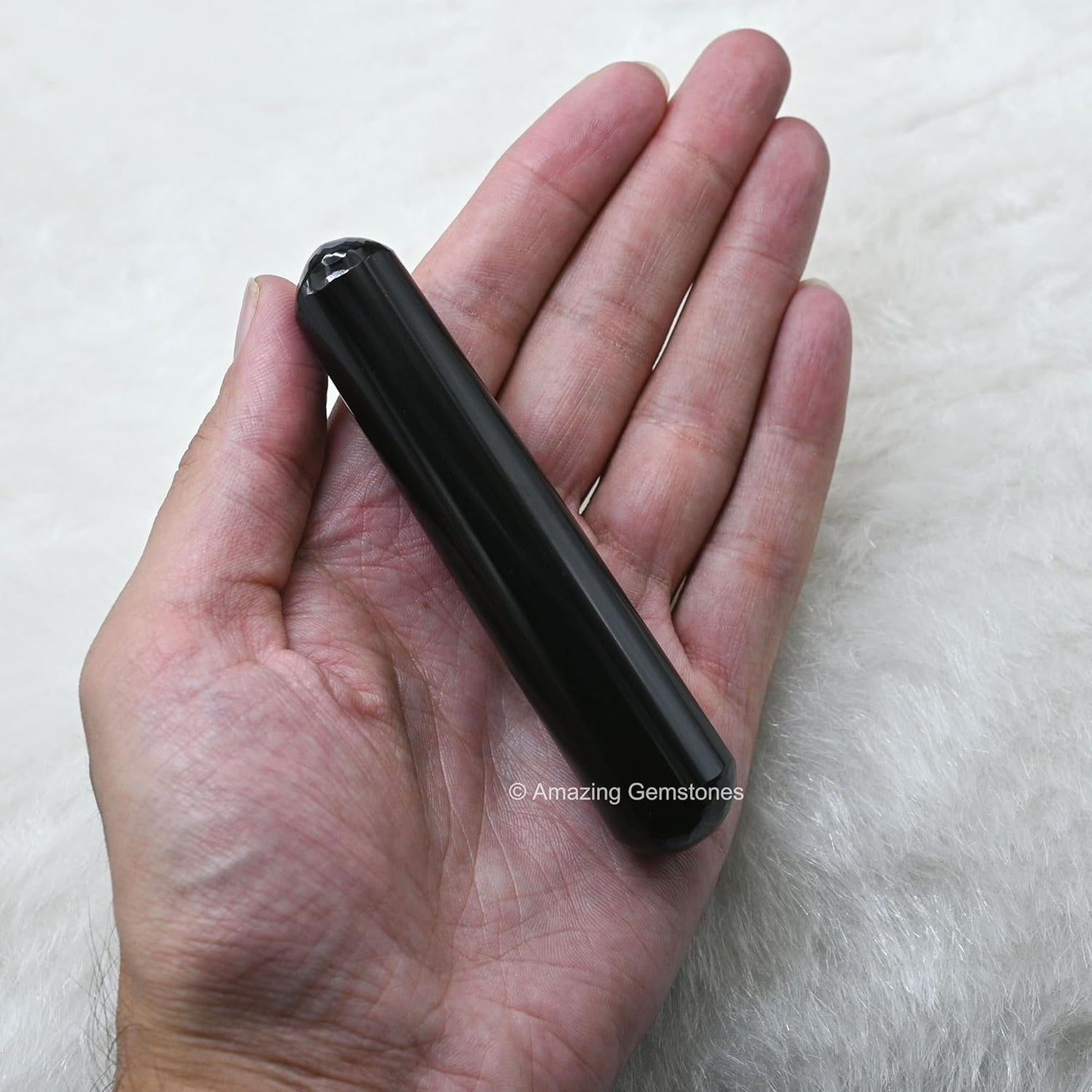 Amazing Gemstone Black Agate Crystal Wand Massage Stick - Pelvic Wand Gua Sha for Adults - Crystals and Healing Stones Massage Wands for Adults Gifts (Smooth)