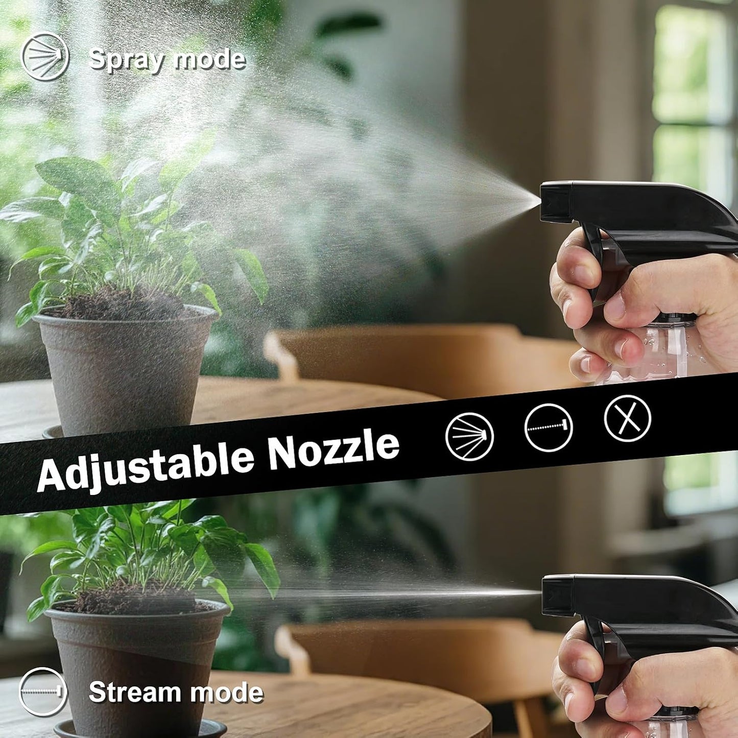 Spray Bottles Plastic Spray Bottle for Hair Mist/Stream Heavy Duty Empty Spray Bottles for Cleaning Solutions, Plants, Cooking (16.9oz-Blackclear+nozzle)