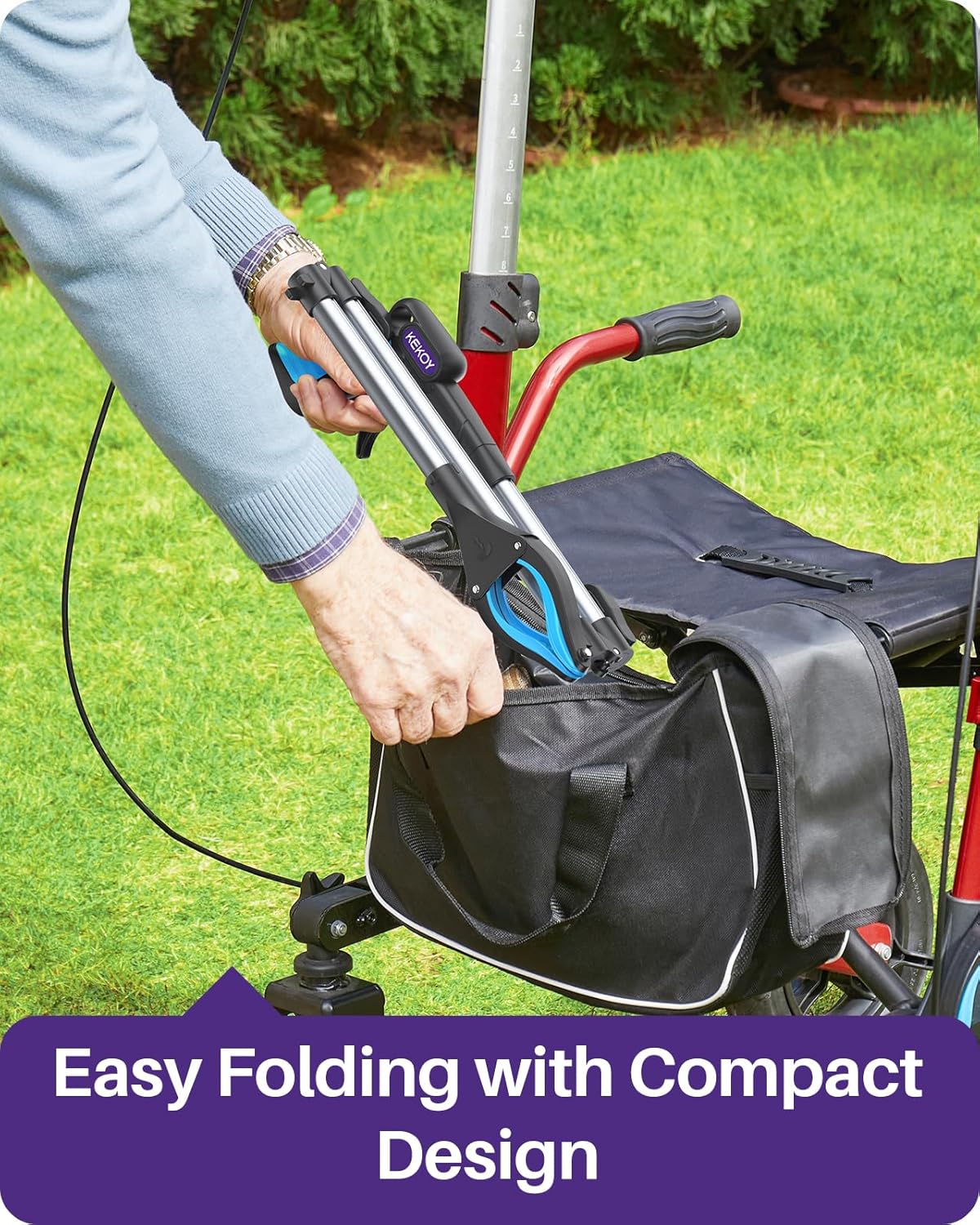 KEKOY Pro 40-inch Reacher Grabber Pickup Tool 2 Pack, Foldable Grabbers for Seniors Heavy Duty Pick Up Trash Stick with Anti-Slip 360° Rotating Jaw, 4" Wide Extended Weed Gripper Claw with Magnet