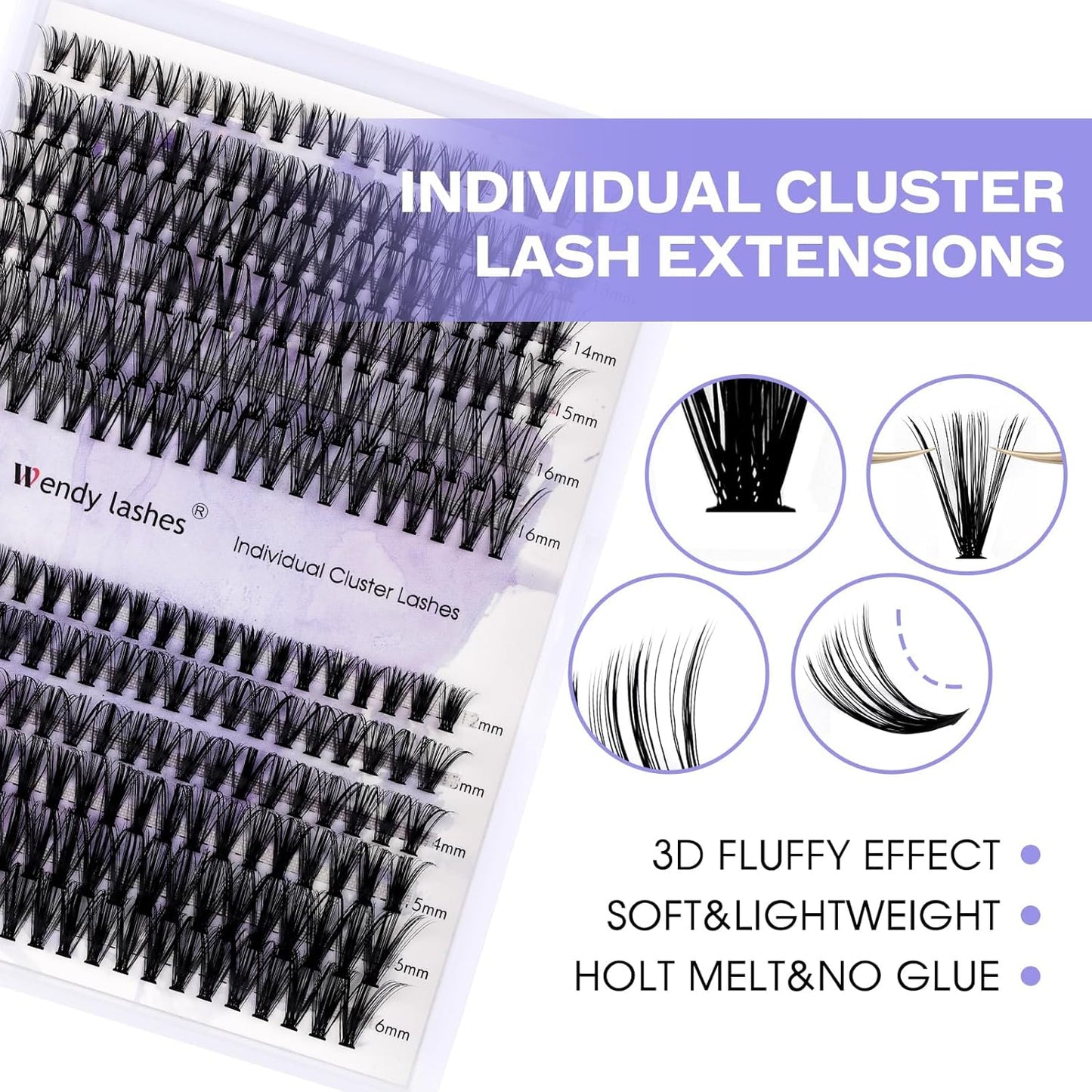 Lash Clusters Kit for DIY Eyelash: 280Pcs, Wendy, Using at Home, Ultra-light, Natural, Fluffy, Wispy, Waterproof, Anime, Manga, Cat Eye, D Curl, 12-16mm, 30D+40D, RR126