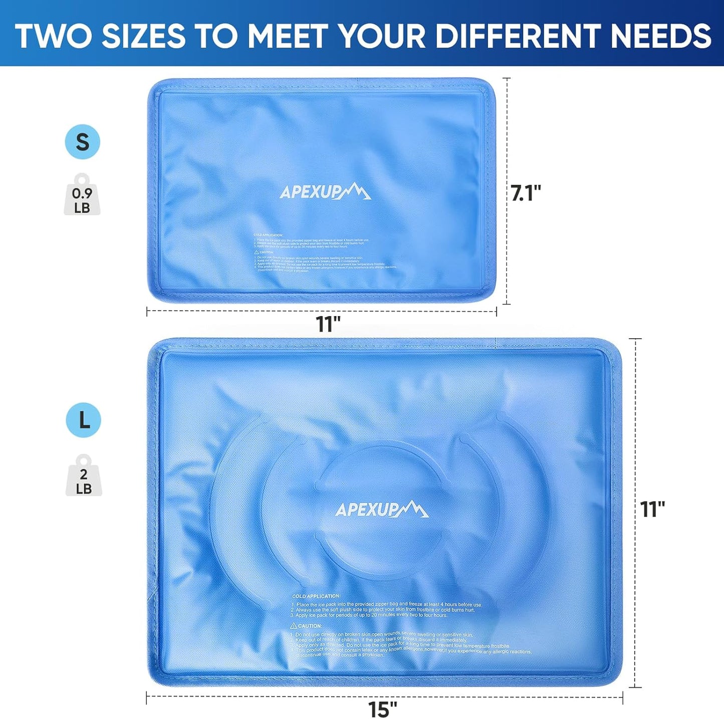 APEXUP Gel Ice Packs for Injuries Reusable, Flexible Double Sided Cold Packs for Injuries, Ice Pack for Knee, Shoulder, Back, Hip, Leg, Arm (Blue, L, 2PK)