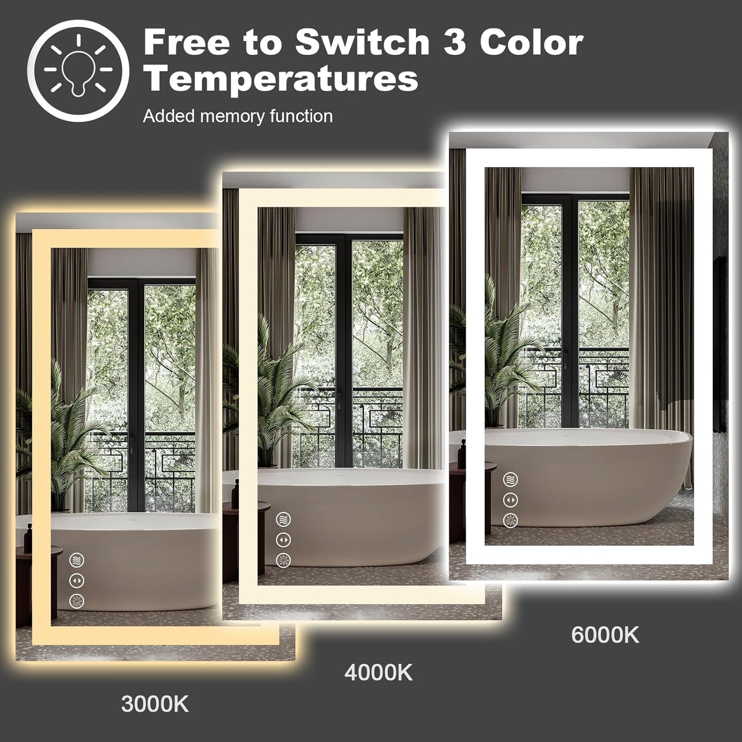 Amorho LED Mirror for Bathroom 28"x 32" with Front Light and Backlit, Stepless Dimmable, Shatter-Proof, Memory, 3 Colors, Wall Mount (Horizontal/Vertical)