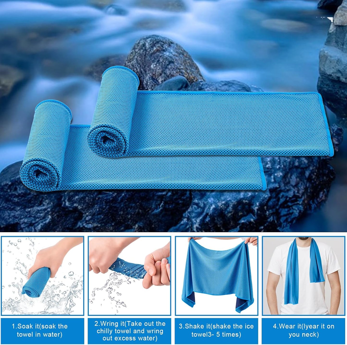 4 Pack Cooling Towel (40"x12"), Soft Breathable Chilly Towel, Ice Towel, Microfiber Towel for Yoga, Sport, Running, Workout,Gym, Camping, Fitness, Workout & More Activities(Multicolor)