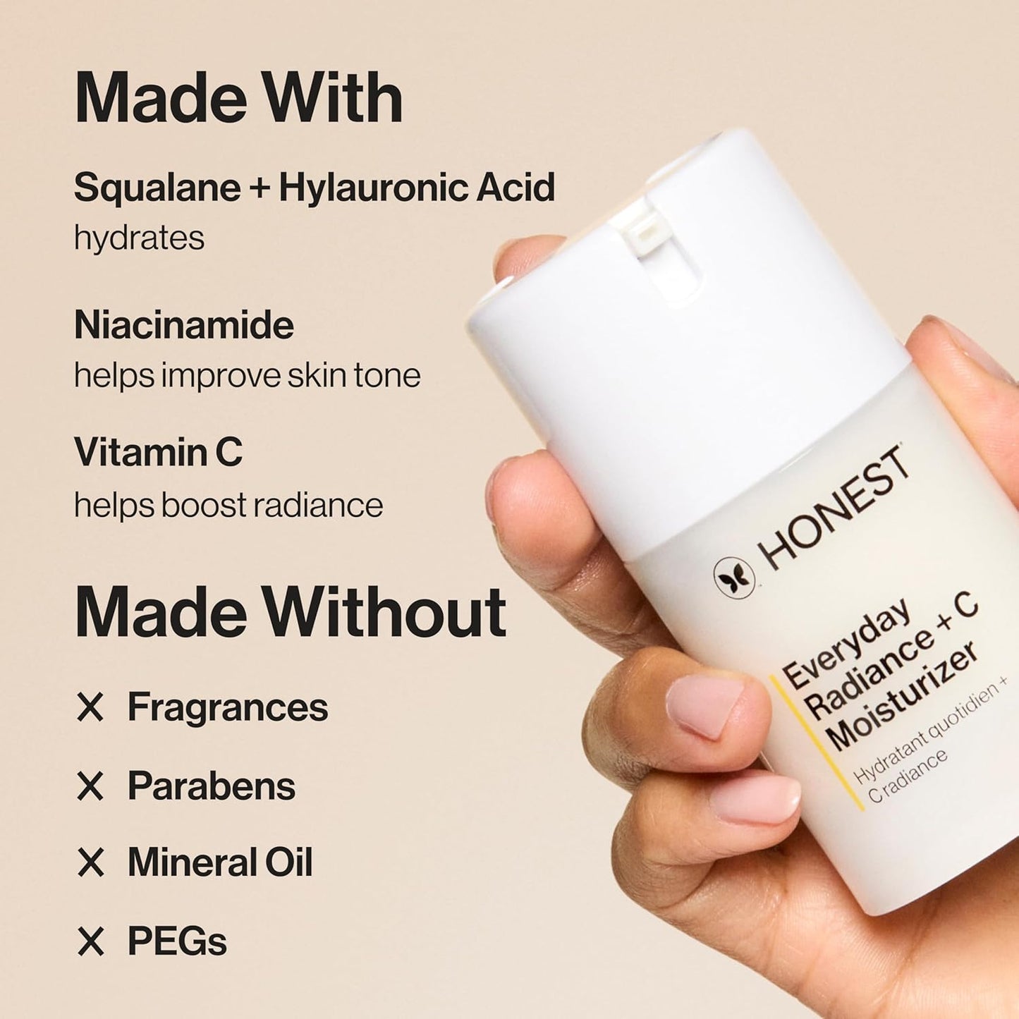 Honest Beauty Everyday Radiance Vitamin C Lightweight Moisturizer | Brightens + Improves Skin Tone | Gentle for Sensitive Skin, Fragrance Free, Vegan | 1.7 fl oz