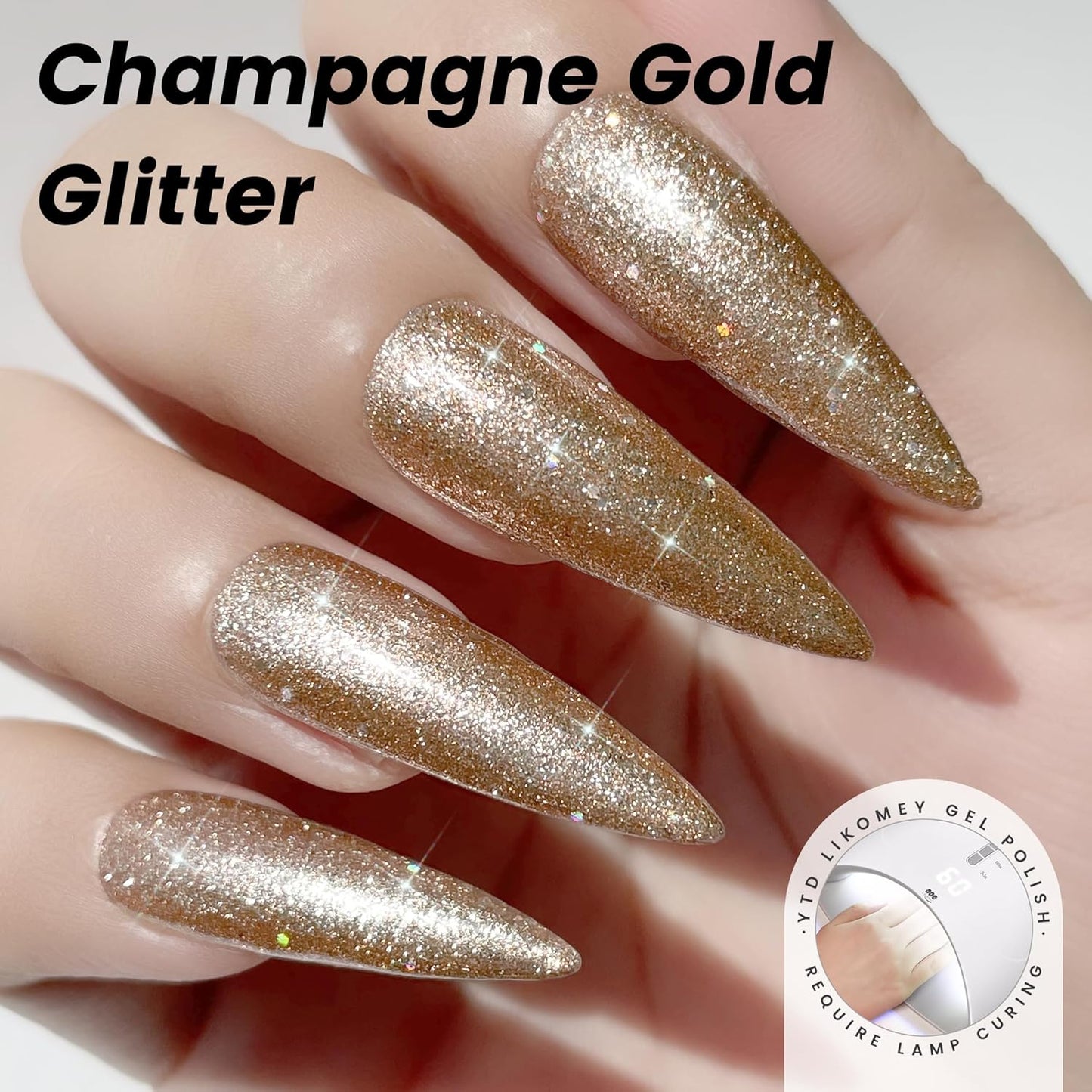 YTD Likomey Nail Gel Color Gel,15ml Sparkling Champagne Gold Glitter Soak Off UV Varnish,Salon Home DIY Nail Art Manicure and Pedicure,CS021
