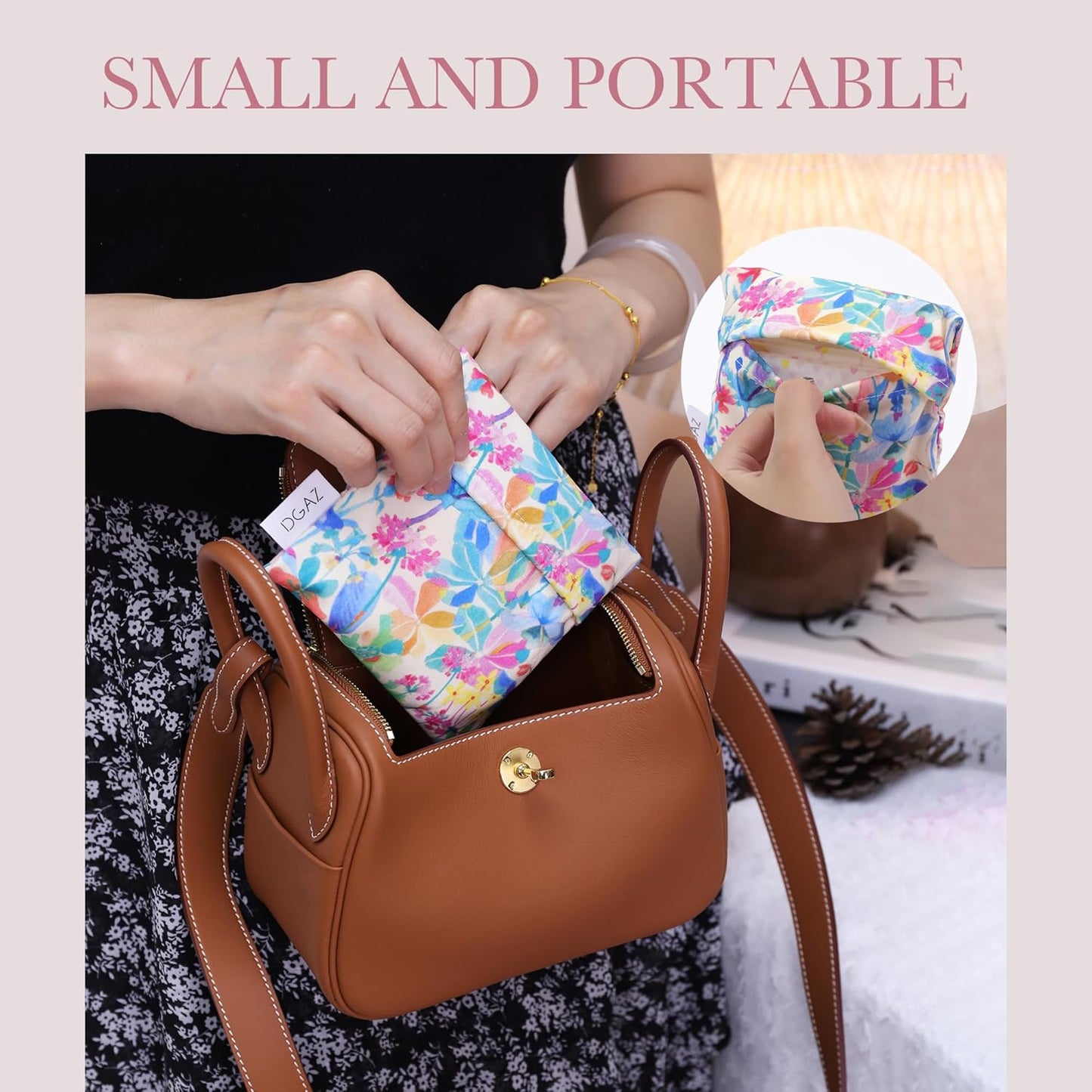 DGAZ Sanitary Napkin Storage Bag, Period Bag for Teen Aged Girls, Portable Period Bag for Panty Liners/Menstrual Cup/Small Tampons，Mini Makeup Bag for Purse(Emerald White)