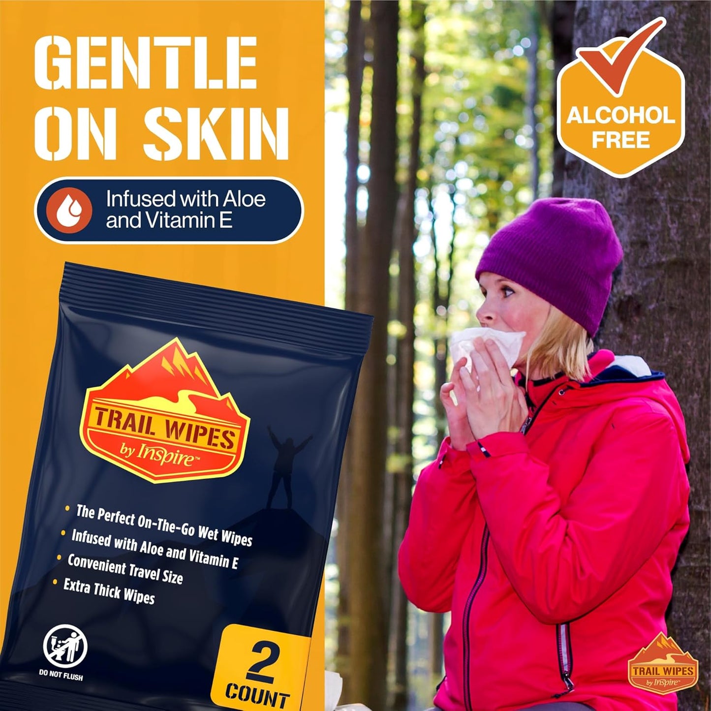 Inspire Trail Wipes | Camping Wipes Body Wipes Adults | Biodegradable Wipes For Camping, Travel, Gym With Aloe And Vitamin E | No Rinse Bathing Shower Wipes Women Or Men